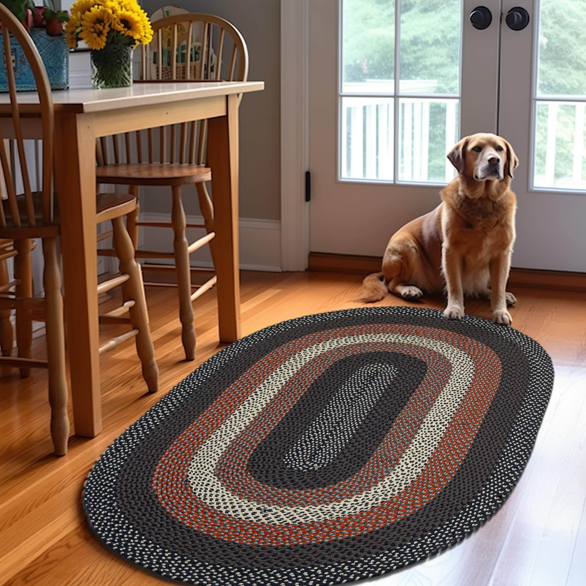 Navy Indoor Outdoor Braided Rug for Patios, Porches and Kitchens - Bradford Collection