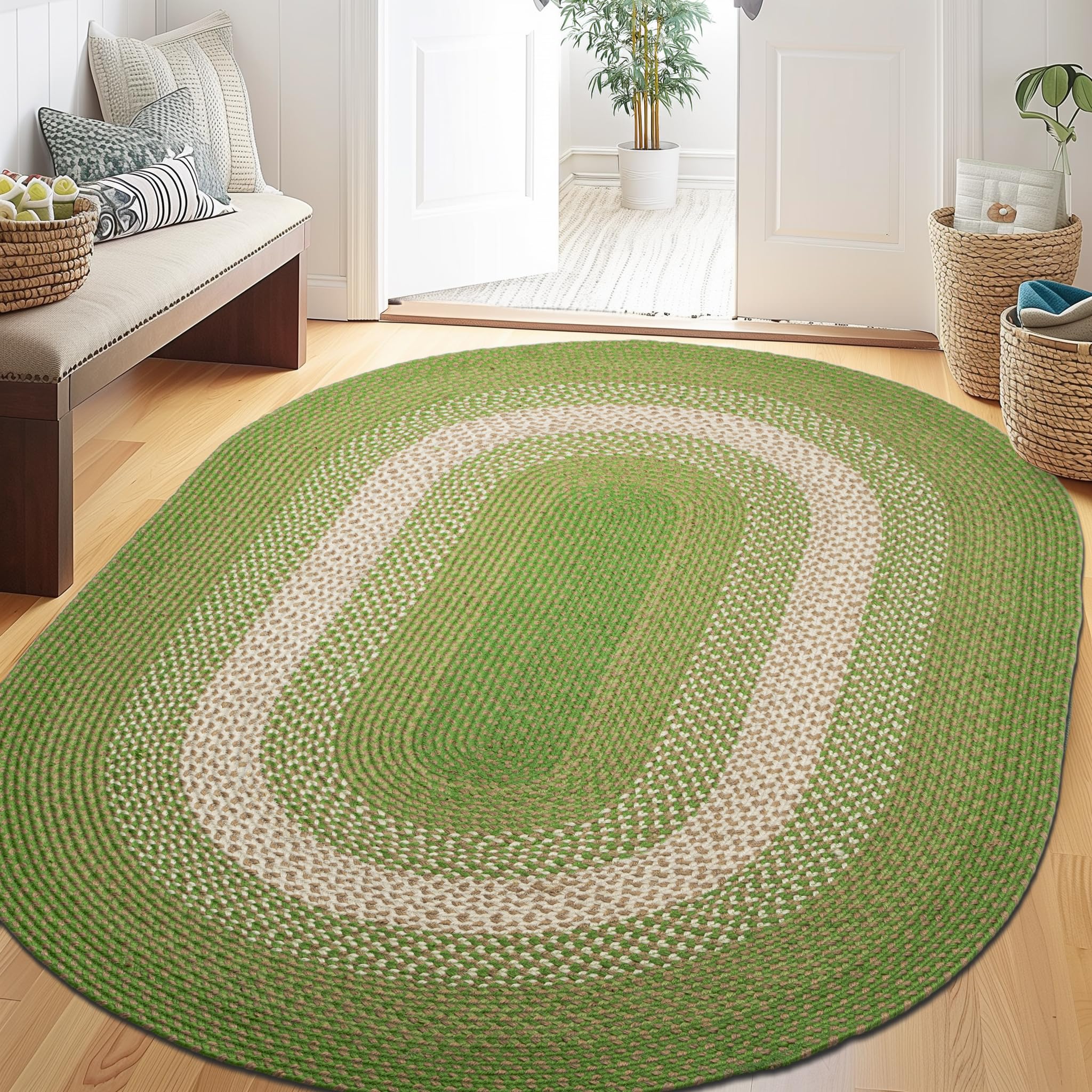 Dark Green Indoor Outdoor Braided Rug for Patios, Porches and Kitchens - Bradford Collection