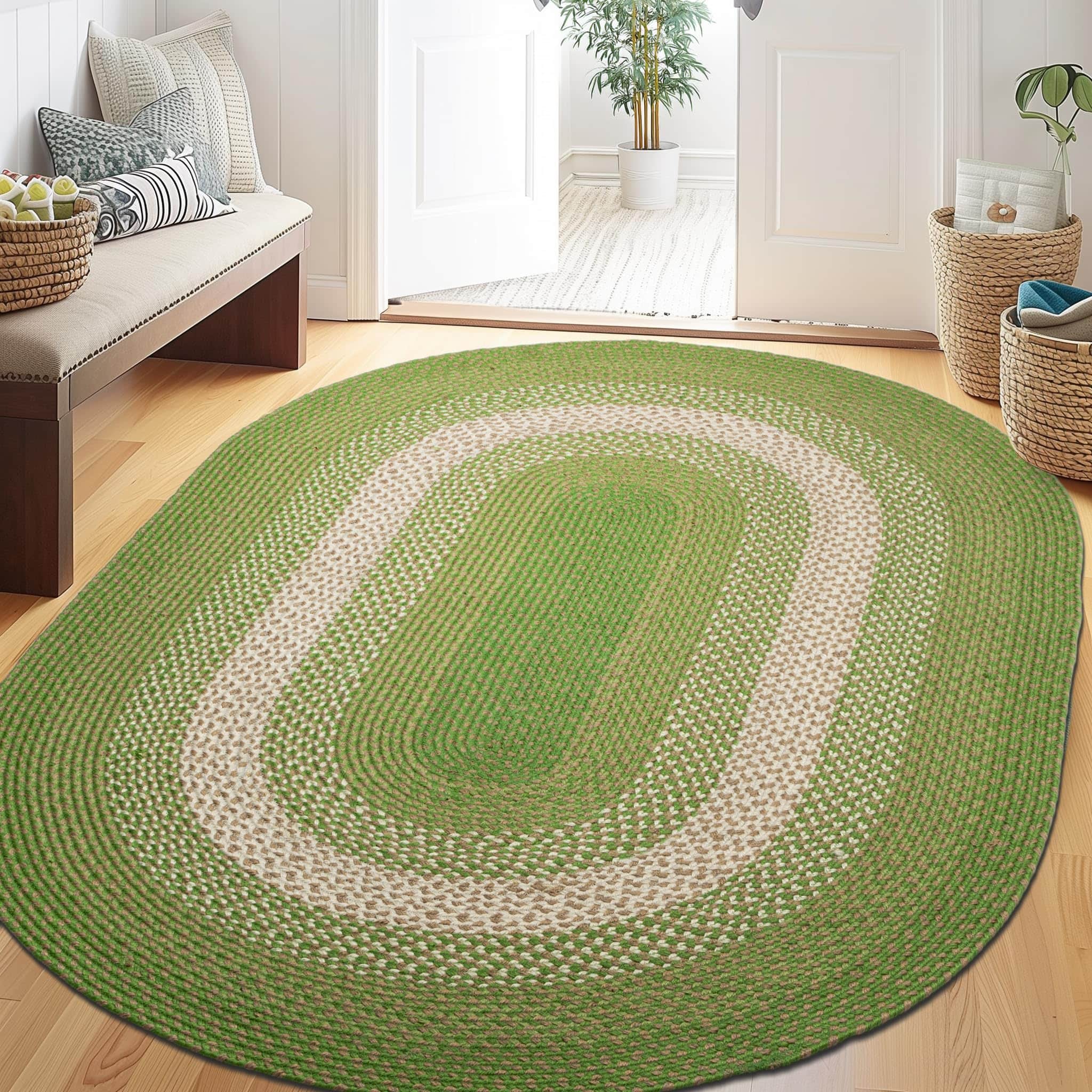 Dark Green Indoor Outdoor Braided Rug for Patios, Porches and Kitchens - Bradford Collection