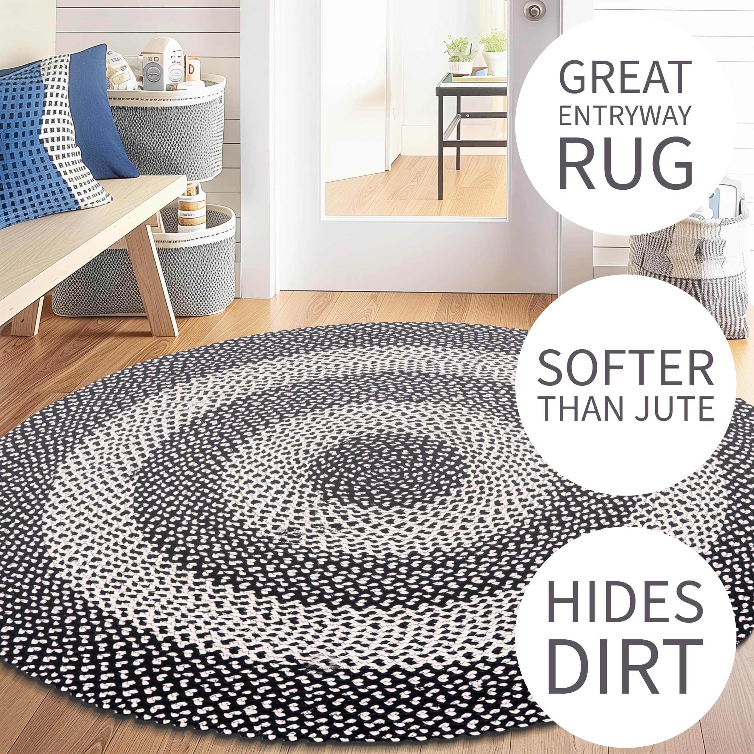 Black, White Indoor Outdoor Braided Rug for Patios, Porches and Kitchens - Bradford Collection