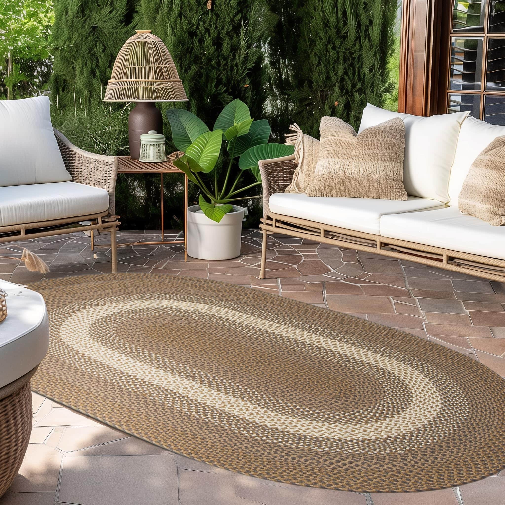 Brown, Gray Indoor Outdoor Braided Rug for Patios, Porches and Kitchens - Bradford Collection