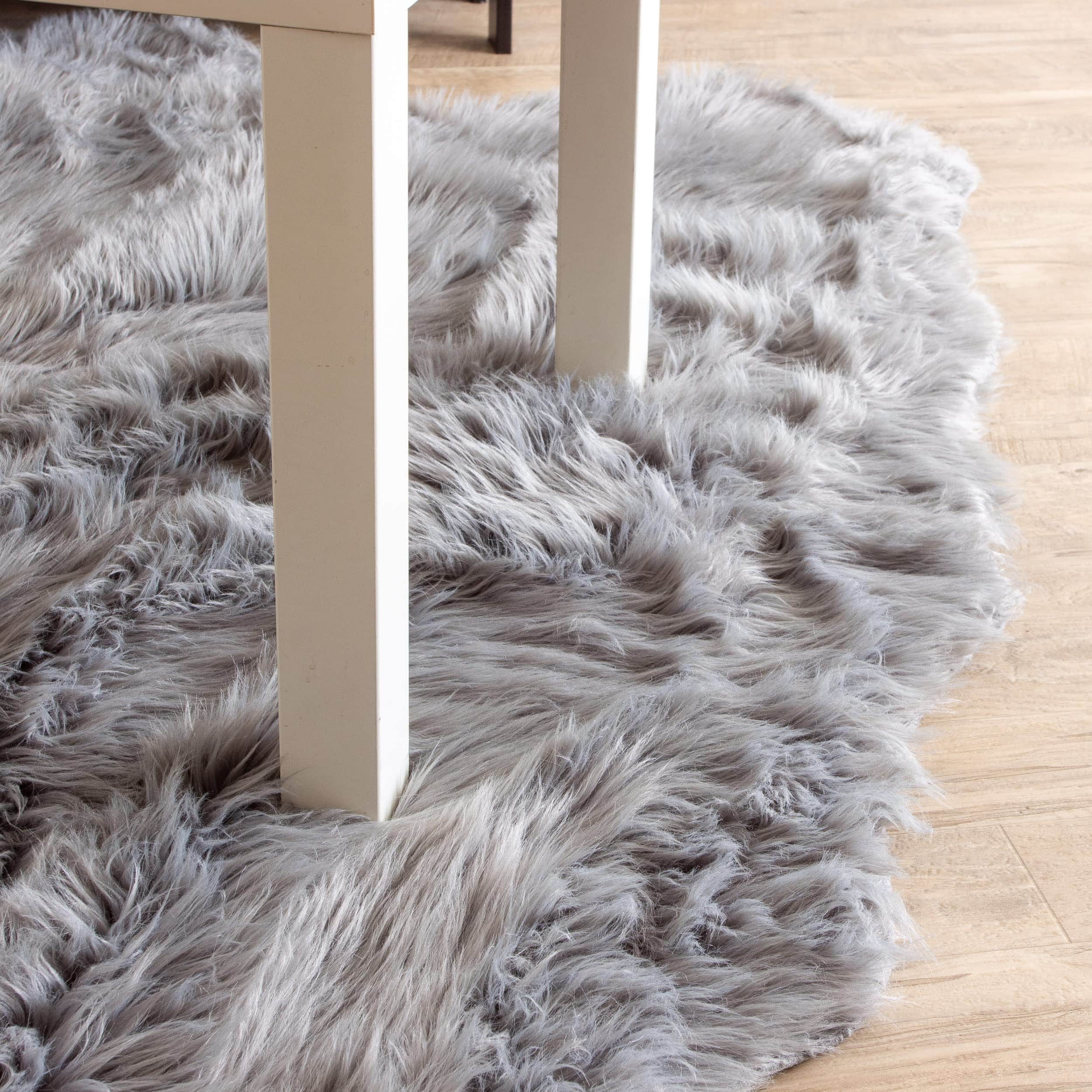 Gray Serene Faux Fur Solid Fake Sheepskin Rug
