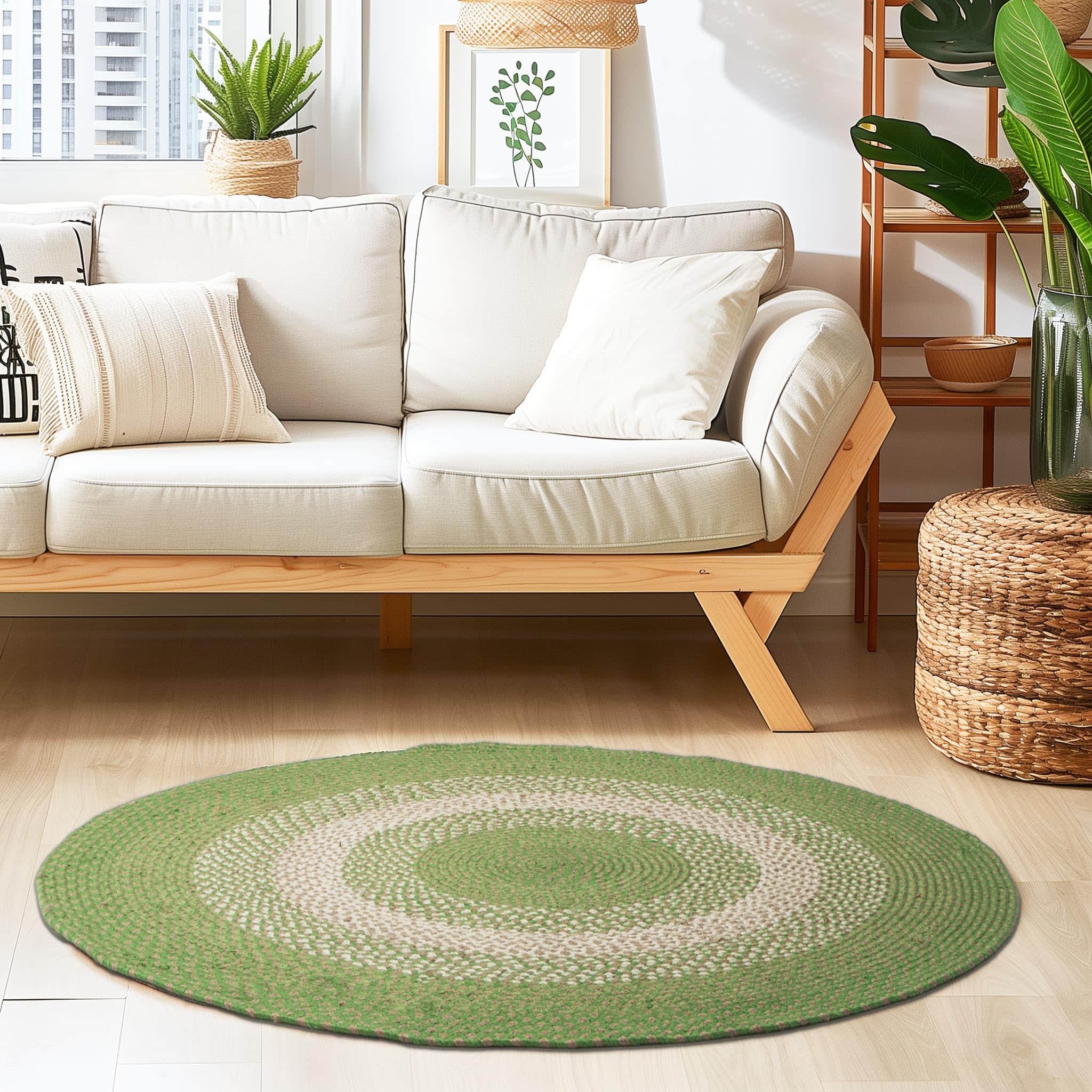 Dark Green Indoor Outdoor Braided Rug for Patios, Porches and Kitchens - Bradford Collection