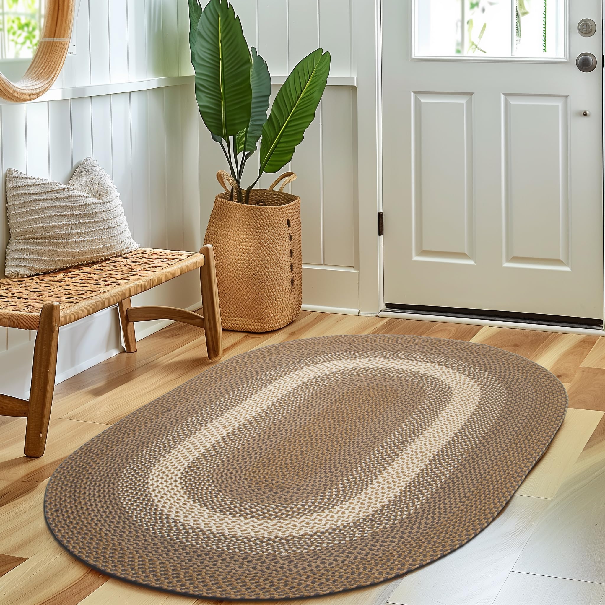 Brown, Gray Indoor Outdoor Braided Rug for Patios, Porches and Kitchens - Bradford Collection