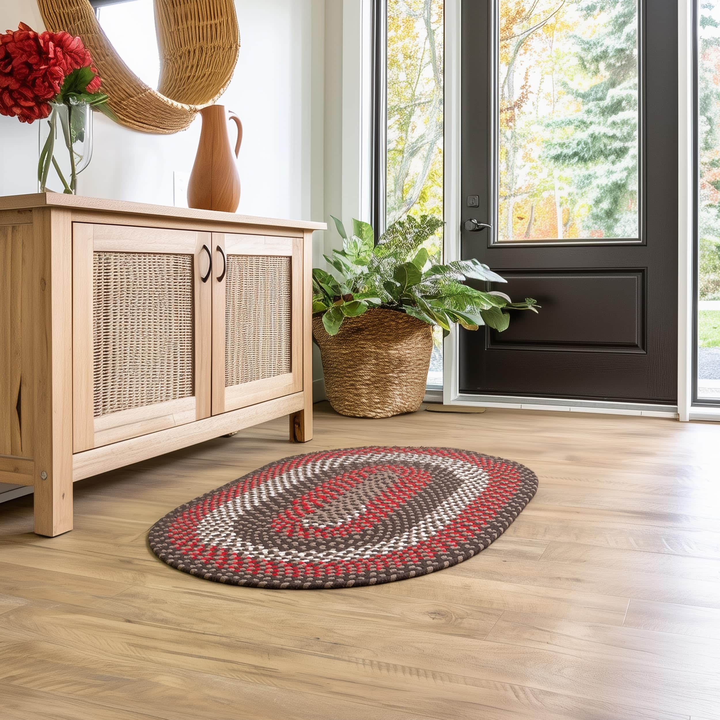 Brown Charming Braided Rug for Farmhouse Living Rooms and Bedroom