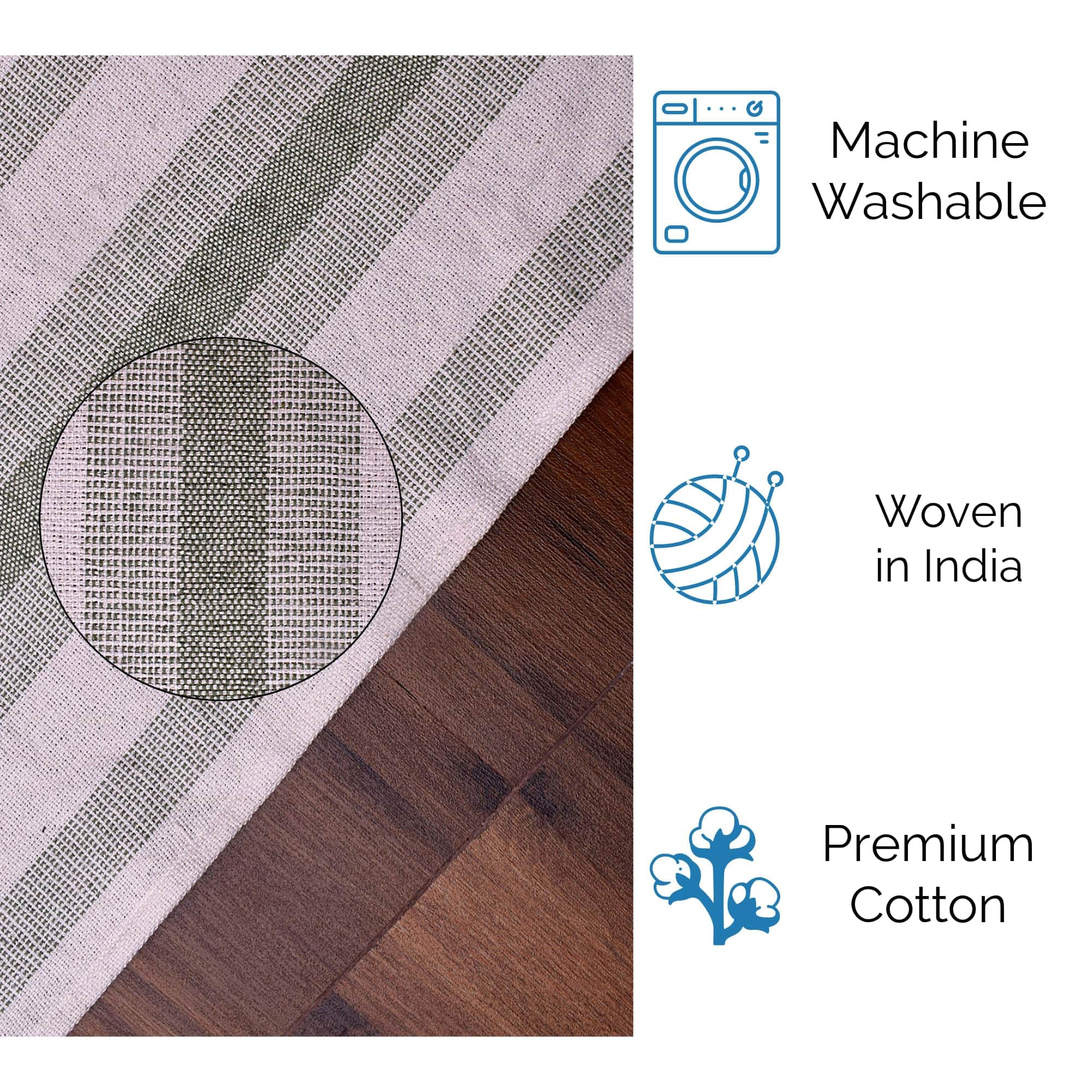 Ivory, Green Table Runner Cotton Farmhouse Inspired