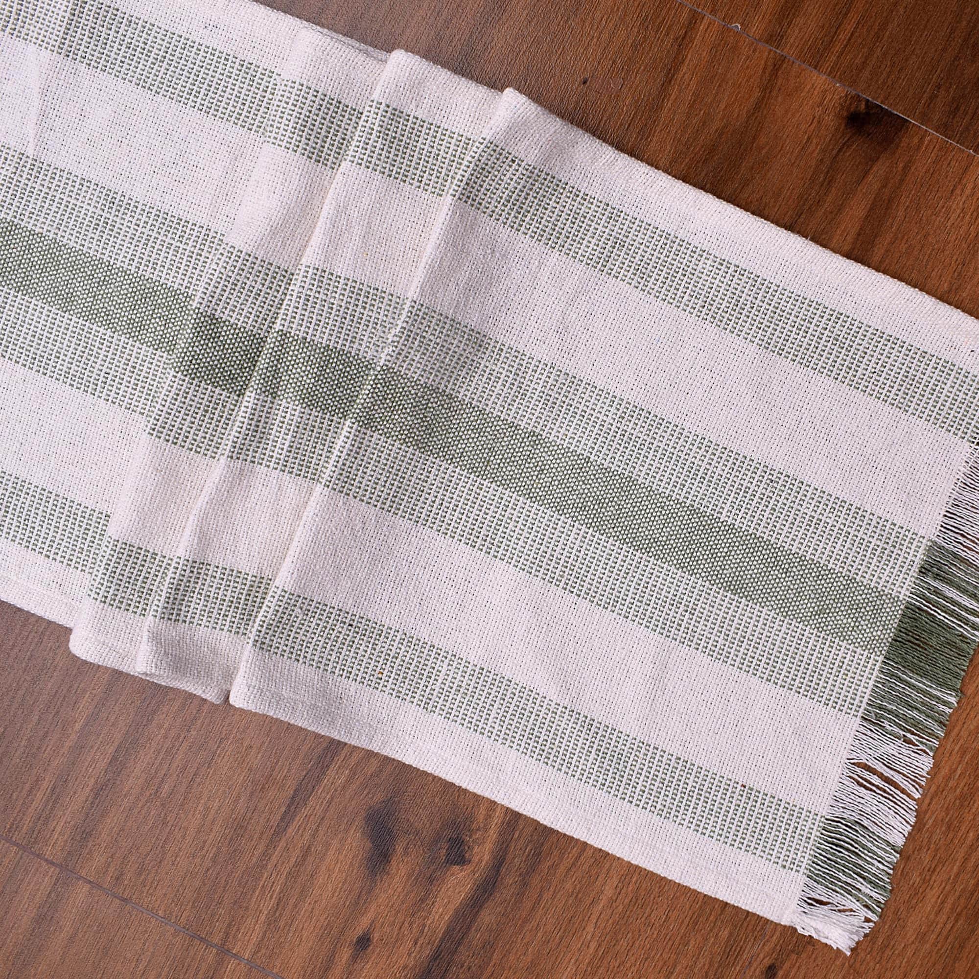 Ivory, Green Table Runner Cotton Farmhouse Inspired