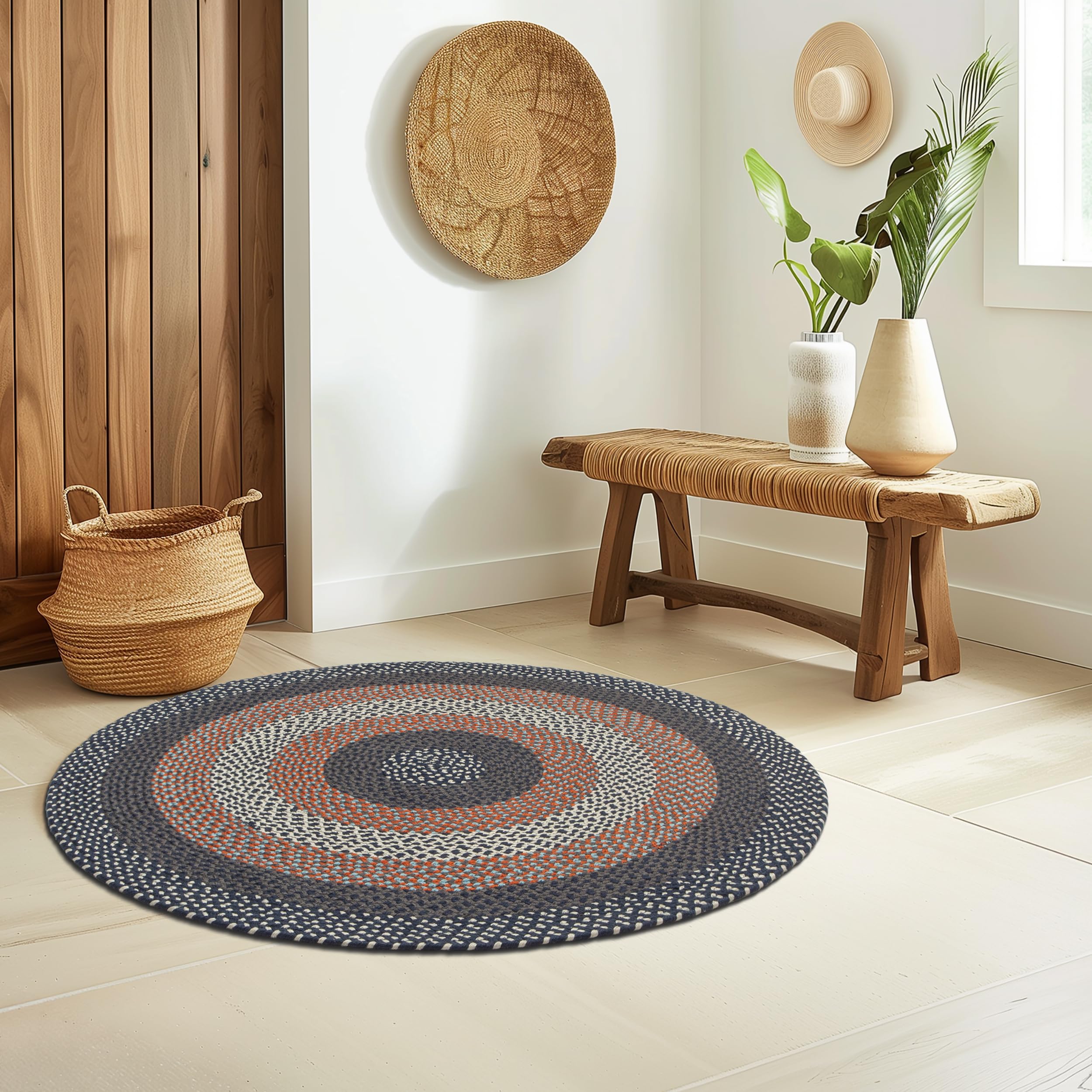 Navy Indoor Outdoor Braided Rug for Patios, Porches and Kitchens - Bradford Collection