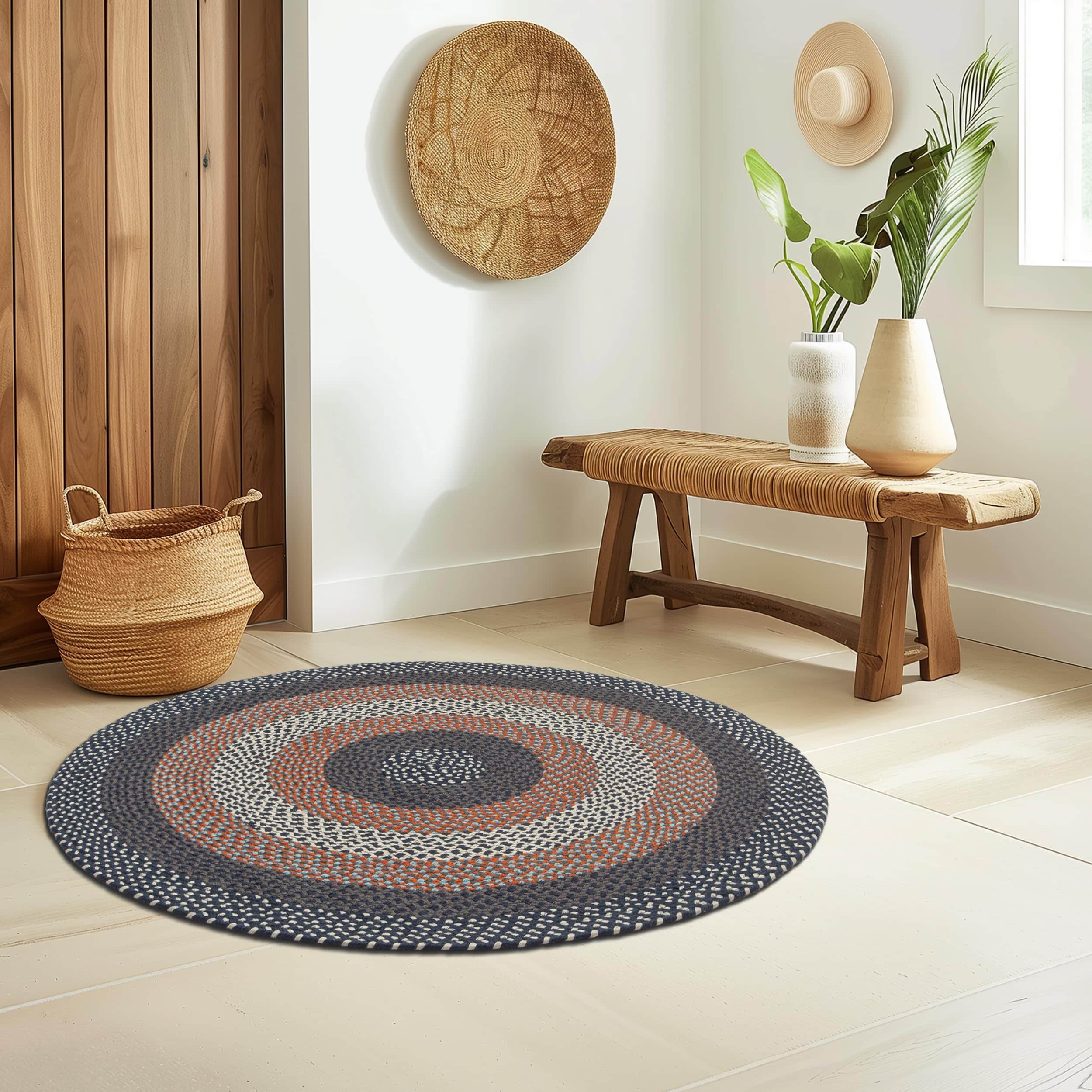 Navy Indoor Outdoor Braided Rug for Patios, Porches and Kitchens - Bradford Collection