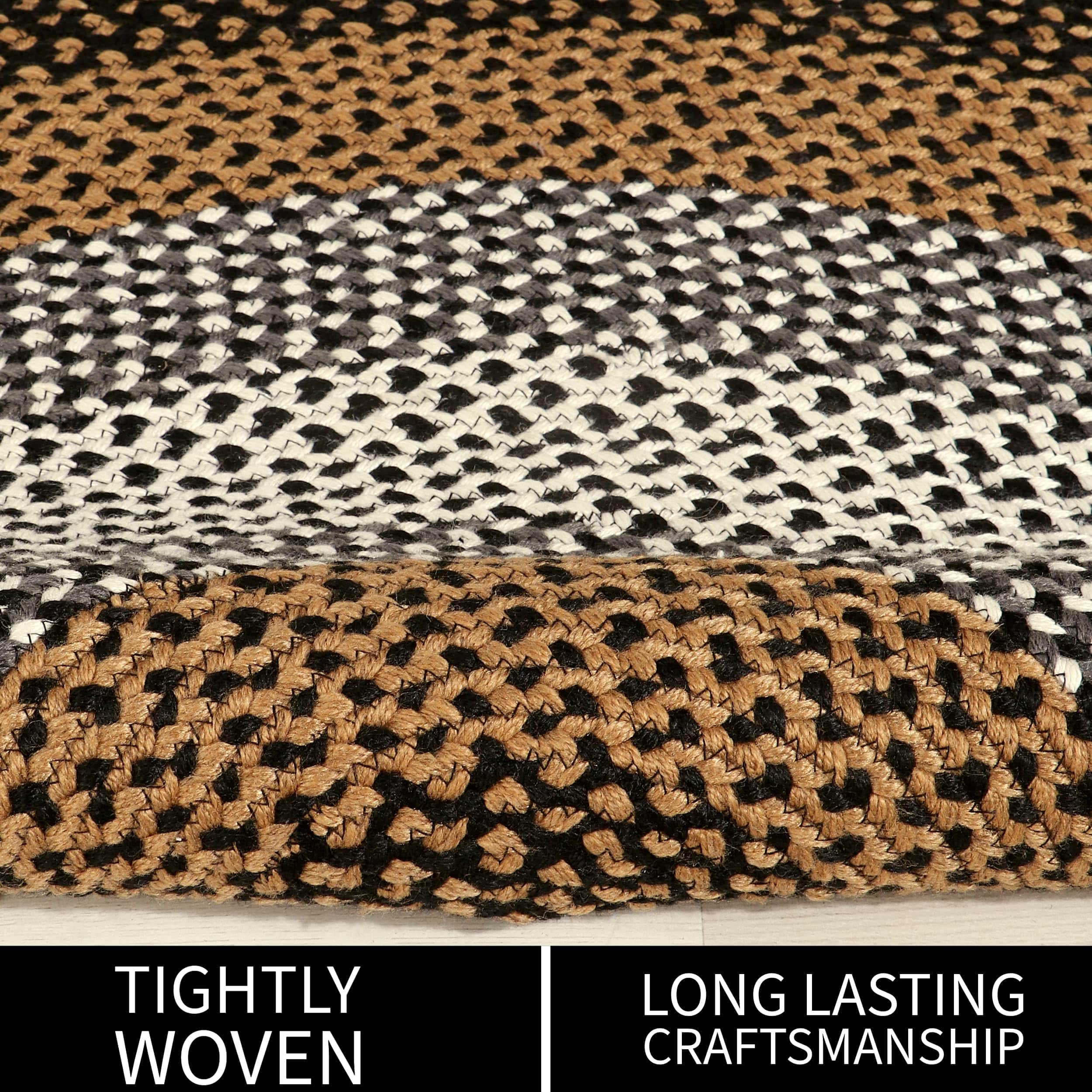 Black, Tan Indoor Outdoor Braided Rug for Patios, Porches and Kitchens - Bradford Collection