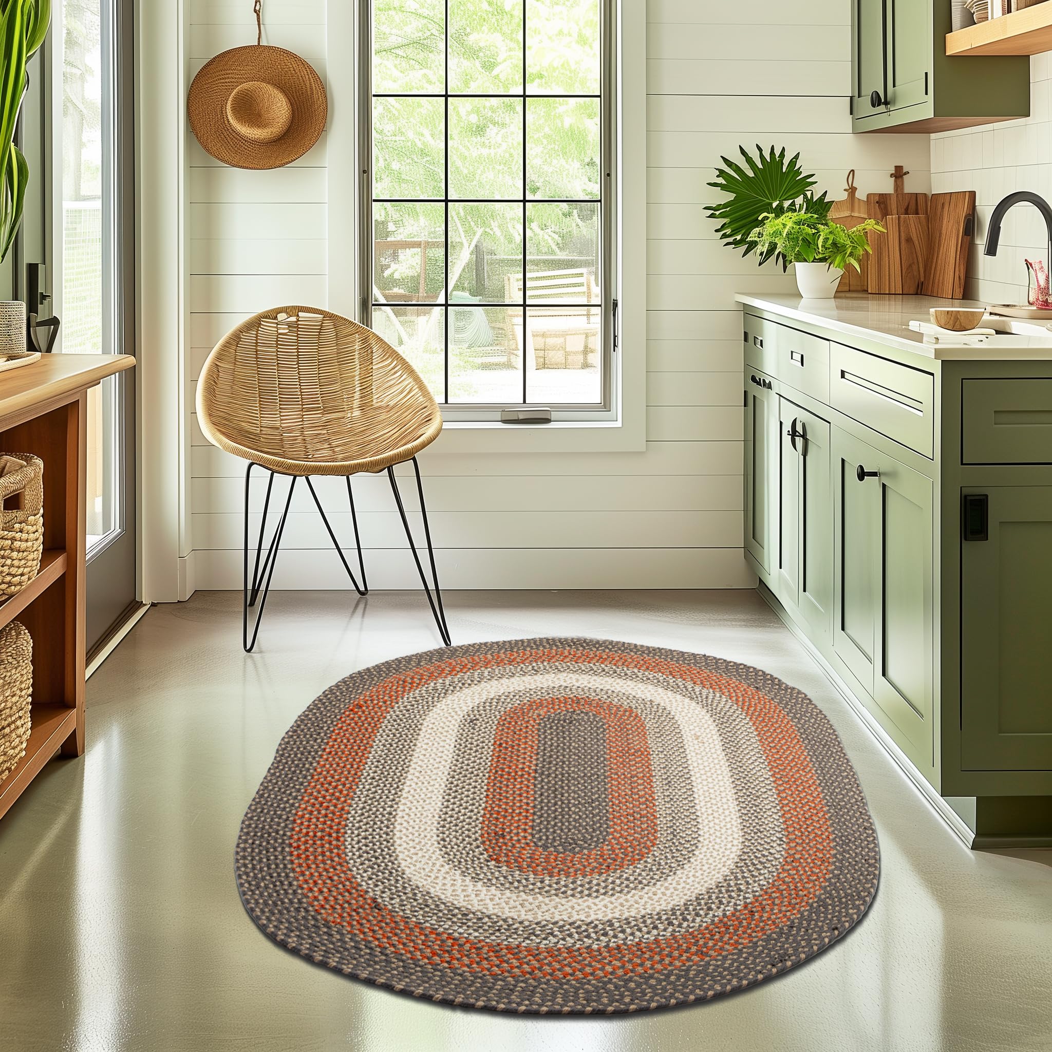 Red, Gray Indoor Outdoor Braided Rug for Patios, Porches and Kitchens - Bradford Collection