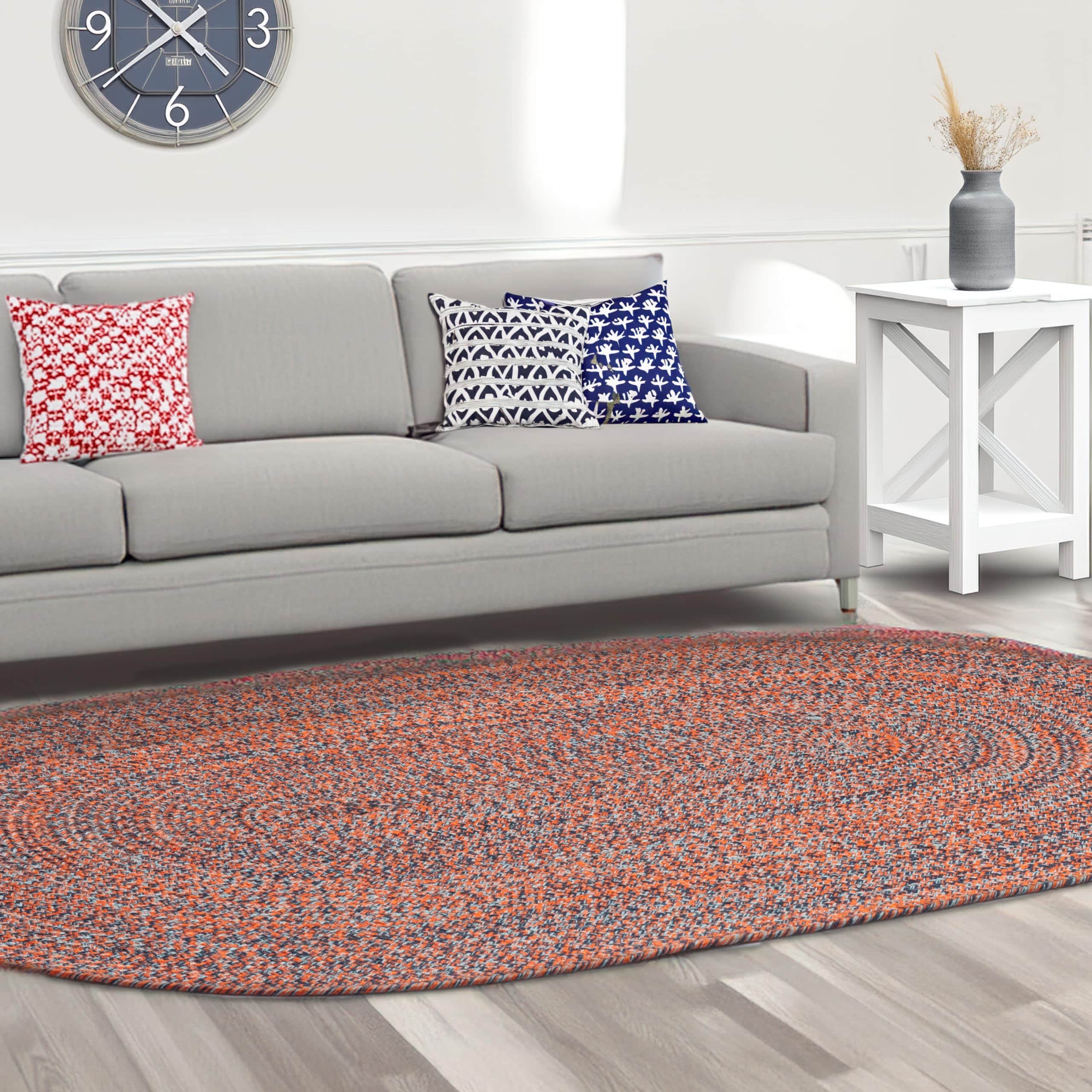 Navy, Light Blue, Red Indoour Outdoor Braided Kitchen Rug