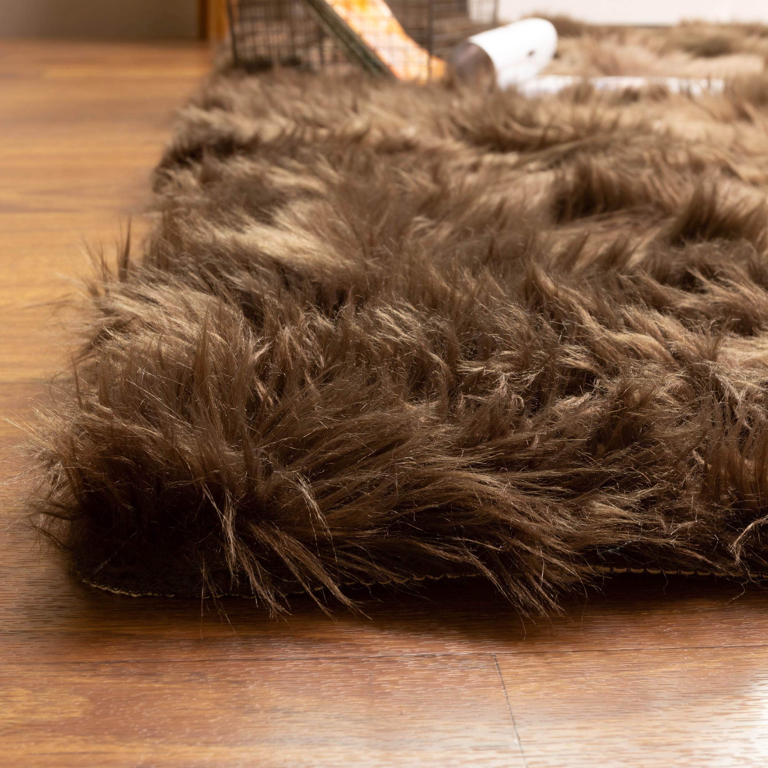 Dark Brown Serene Faux Fur Solid Fake Sheepskin Rug