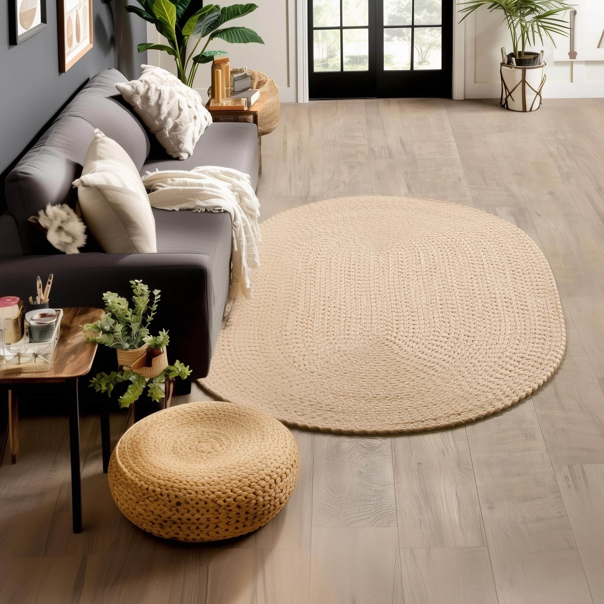 Beige Braided Rug - Reversible Solid Constrution - Indoor Outdoor