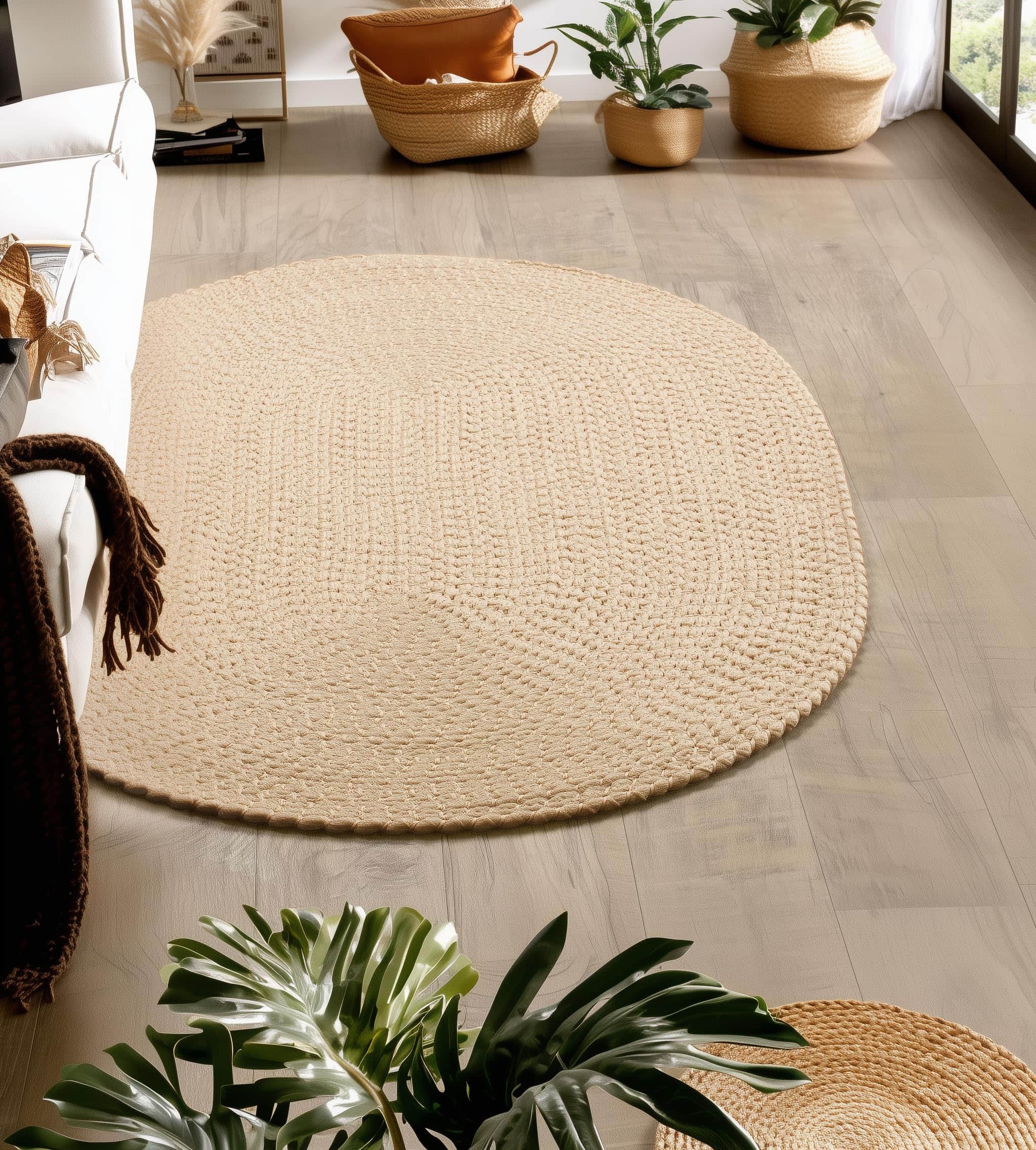 Beige Braided Rug - Reversible Solid Constrution - Indoor Outdoor