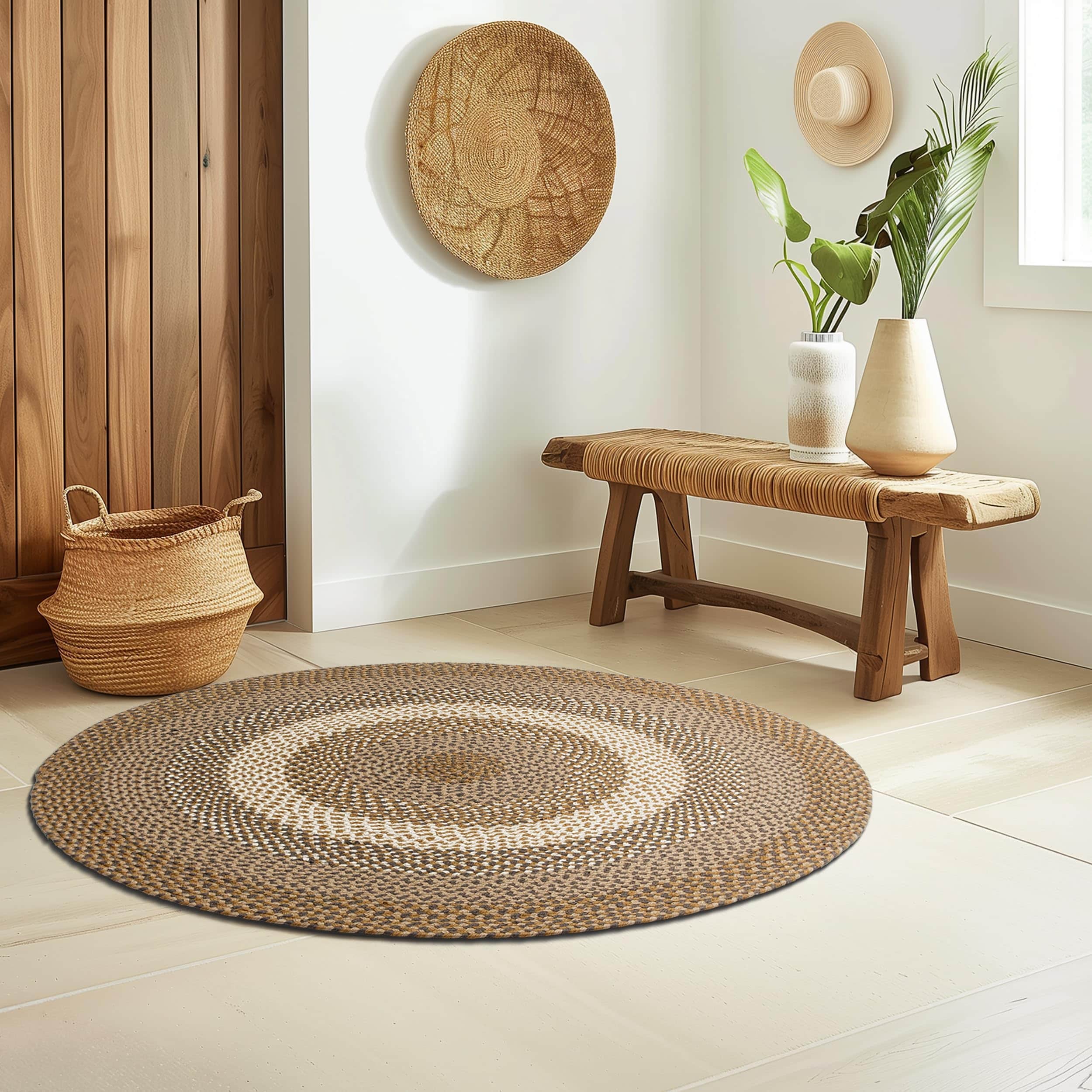 Brown, Gray Indoor Outdoor Braided Rug for Patios, Porches and Kitchens - Bradford Collection