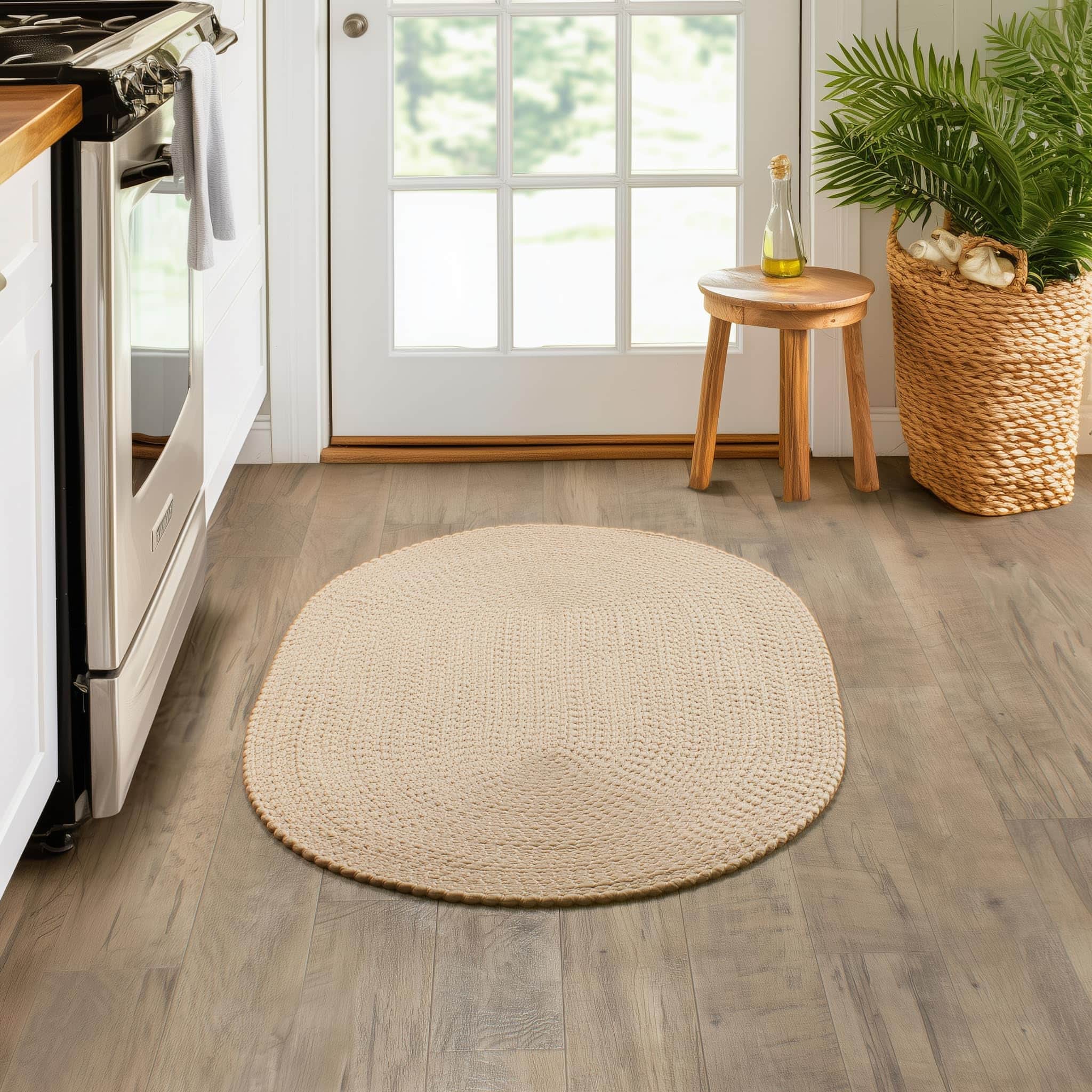 Beige Braided Rug - Reversible Solid Constrution - Indoor Outdoor