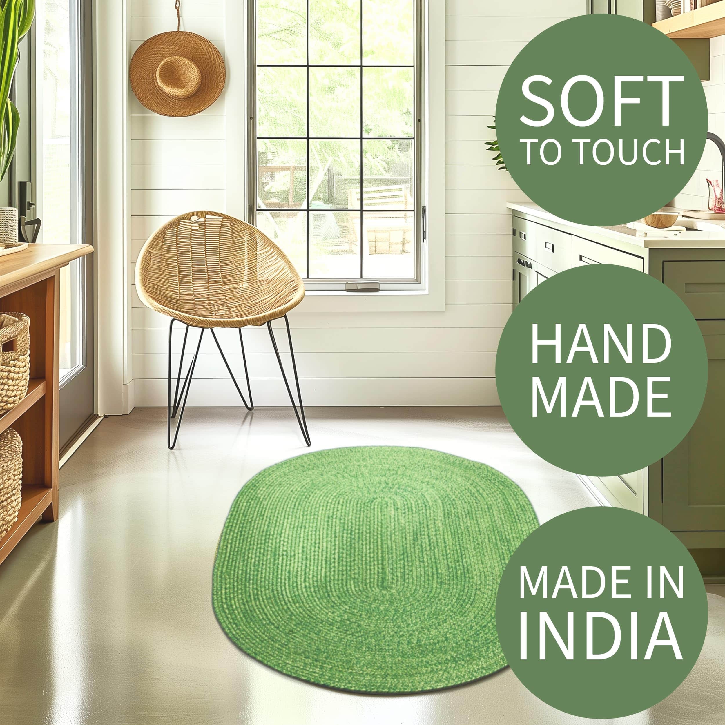 Green Multicolor Indoour Outdoor Braided Kitchen Rug