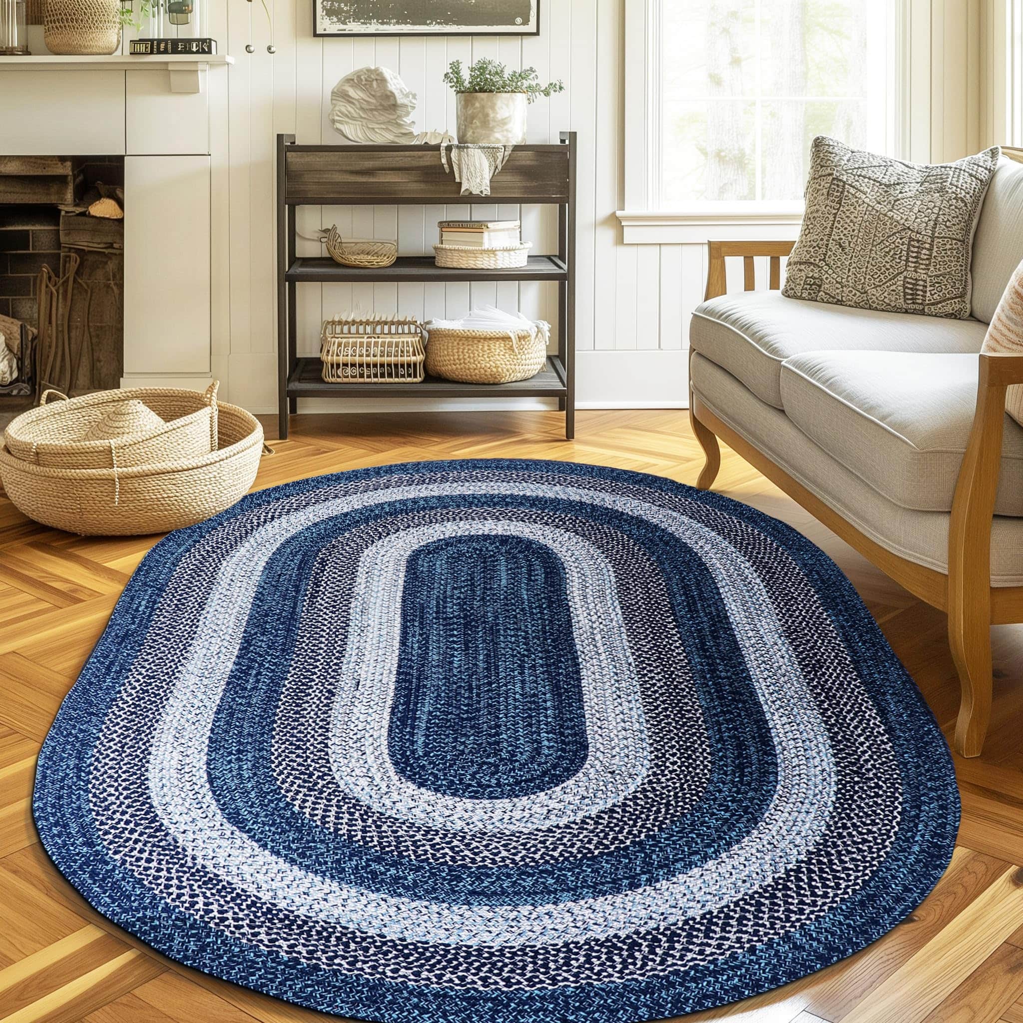 Teal, Black Indoor Outdoor Braided Rug for Patios, Porches and Kitchens - Bradford Collection