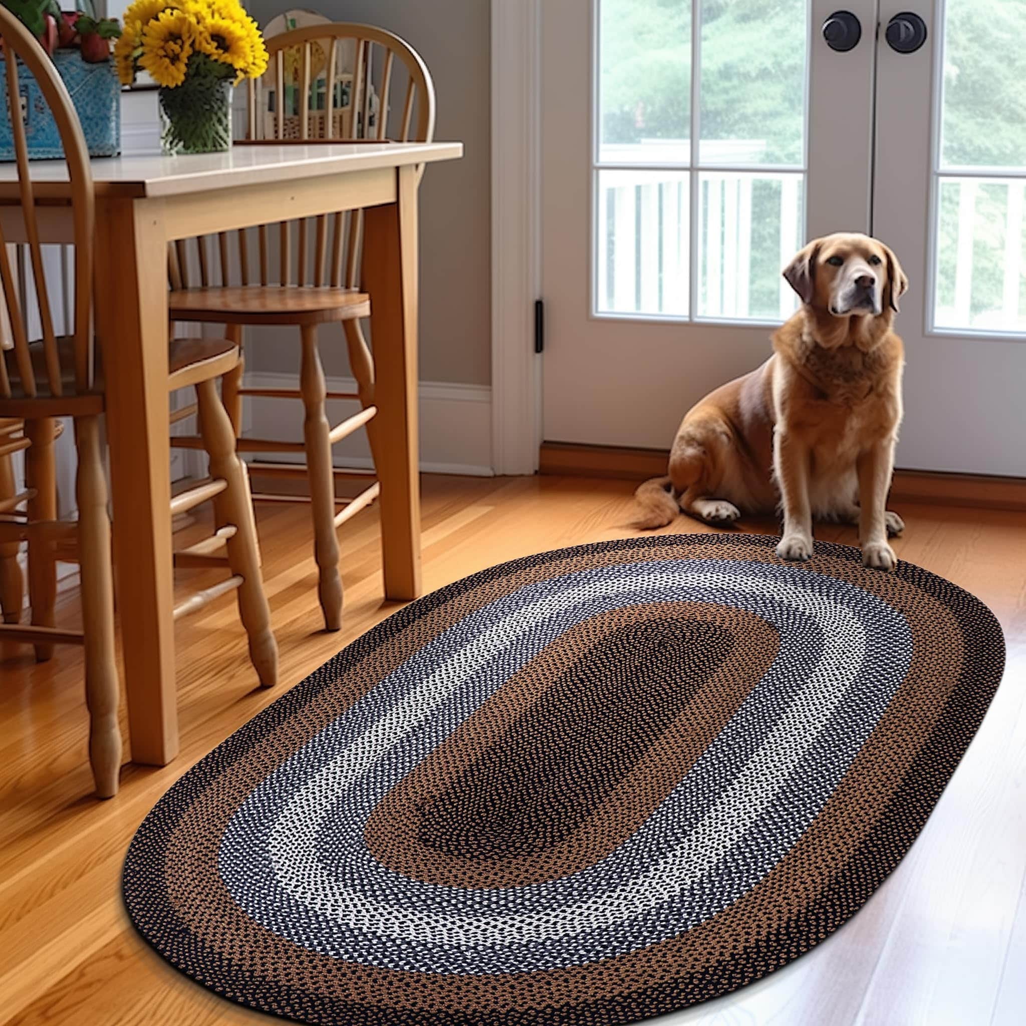 Black, Tan Indoor Outdoor Braided Rug for Patios, Porches and Kitchens - Bradford Collection