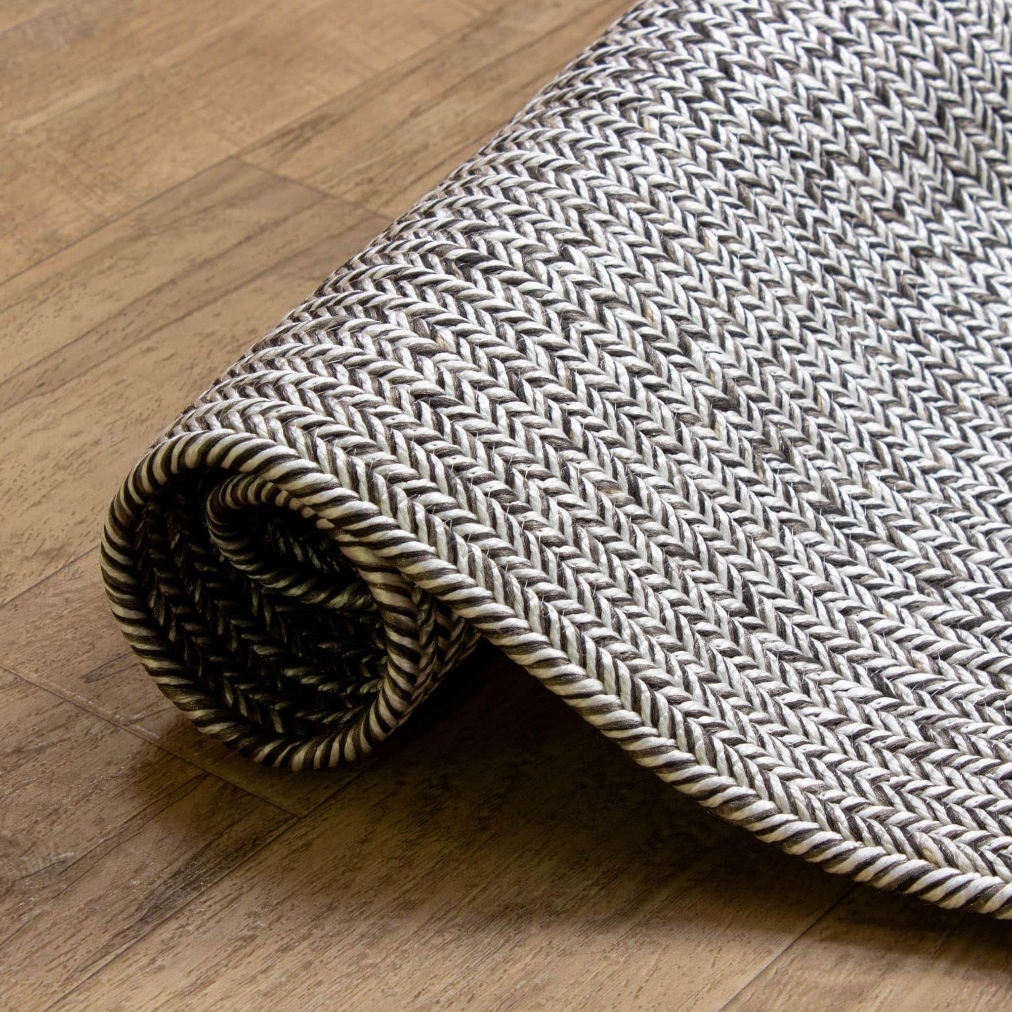 Dark Gray, Light Gray Braided Rug - Reversible Solid Constrution - Indoor Outdoor & Kitchen Ready