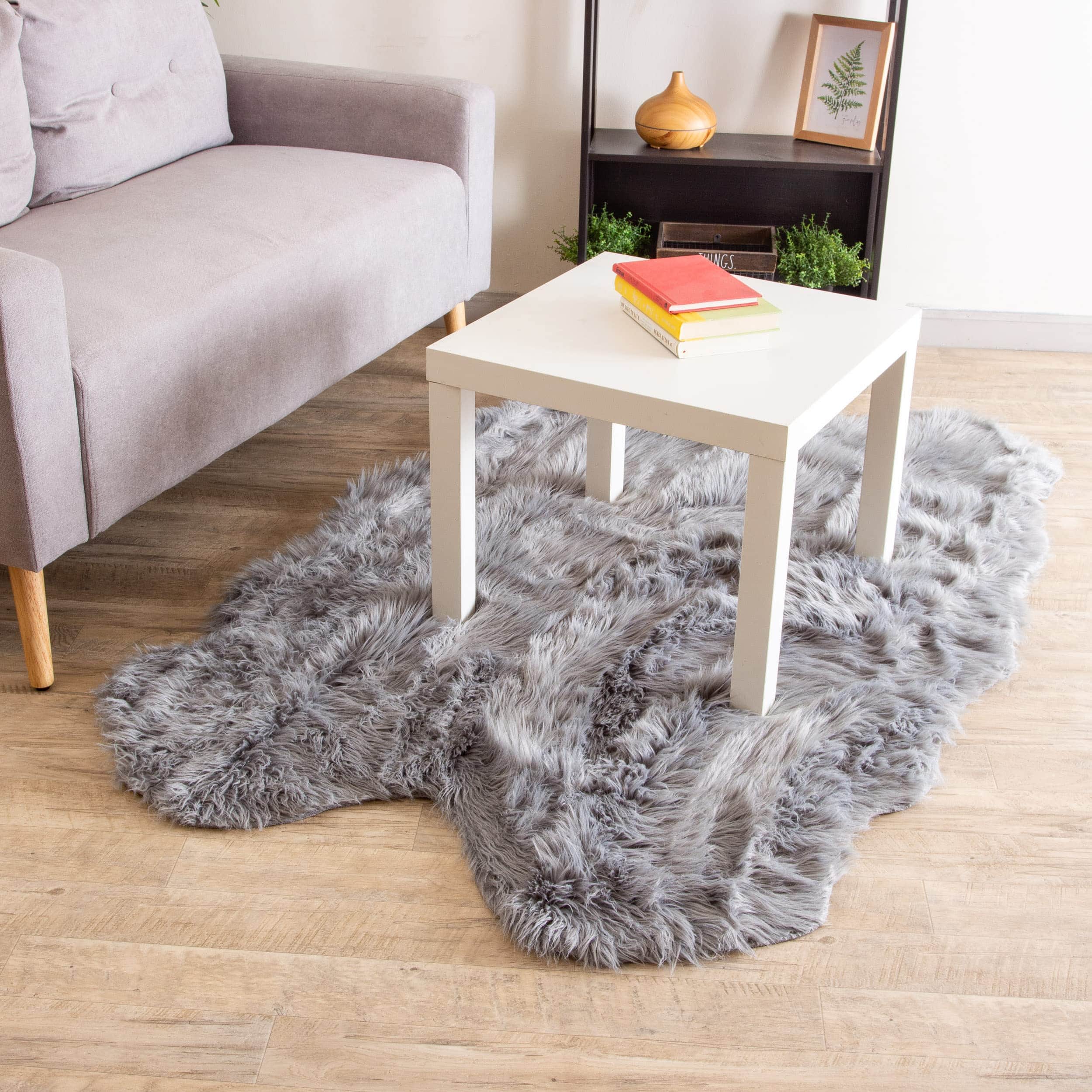 Gray Serene Faux Fur Solid Fake Sheepskin Rug