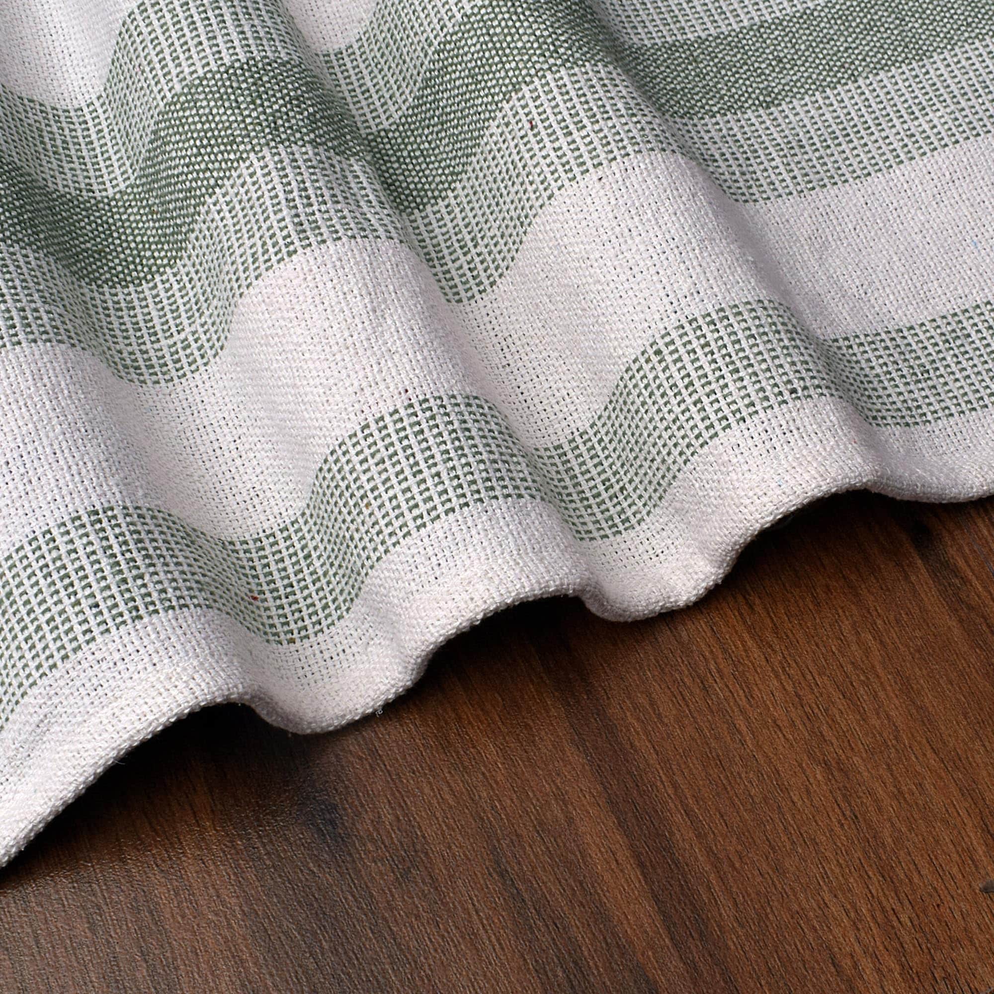 Ivory, Green Table Runner Cotton Farmhouse Inspired