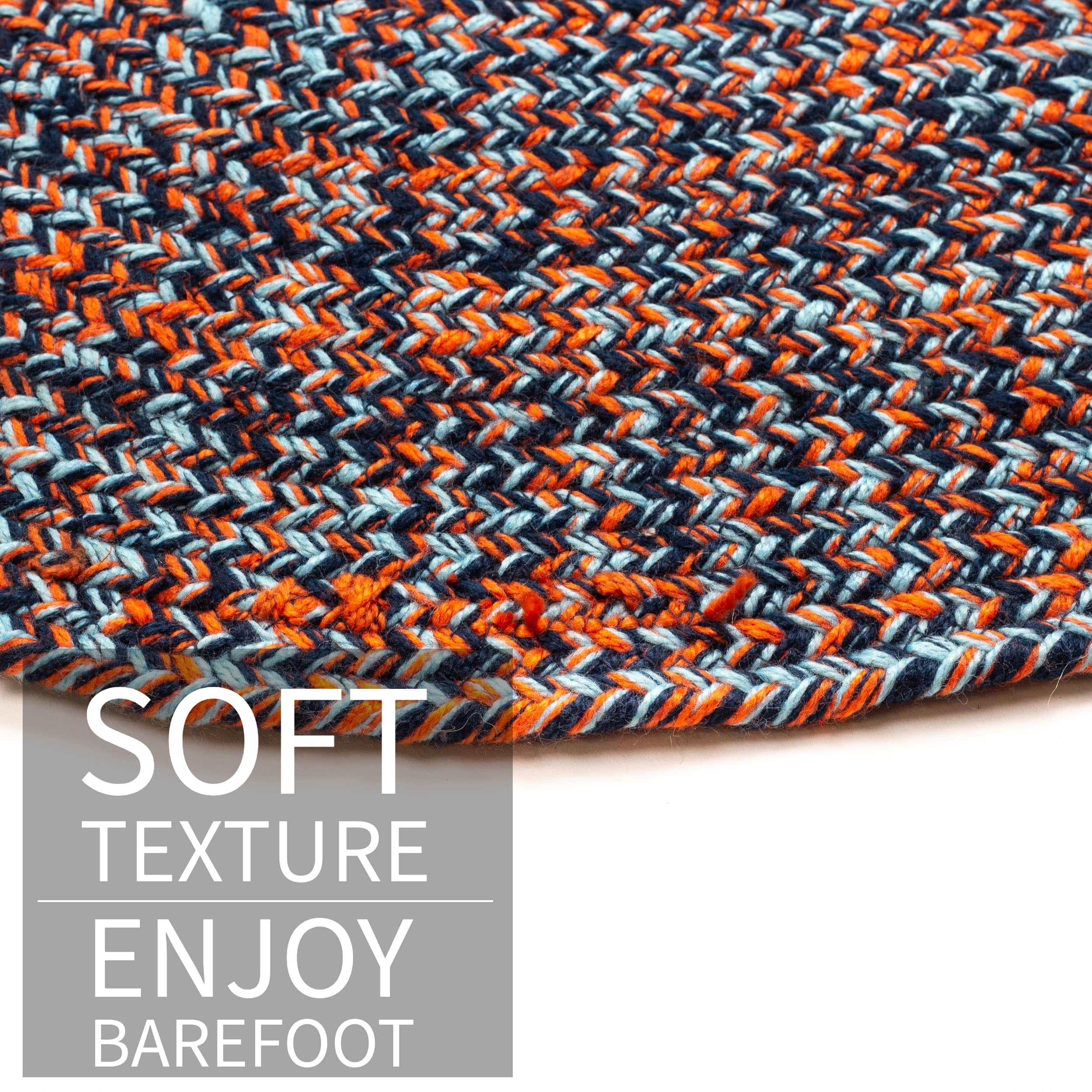 Navy, Light Blue, Red Indoour Outdoor Braided Kitchen Rug