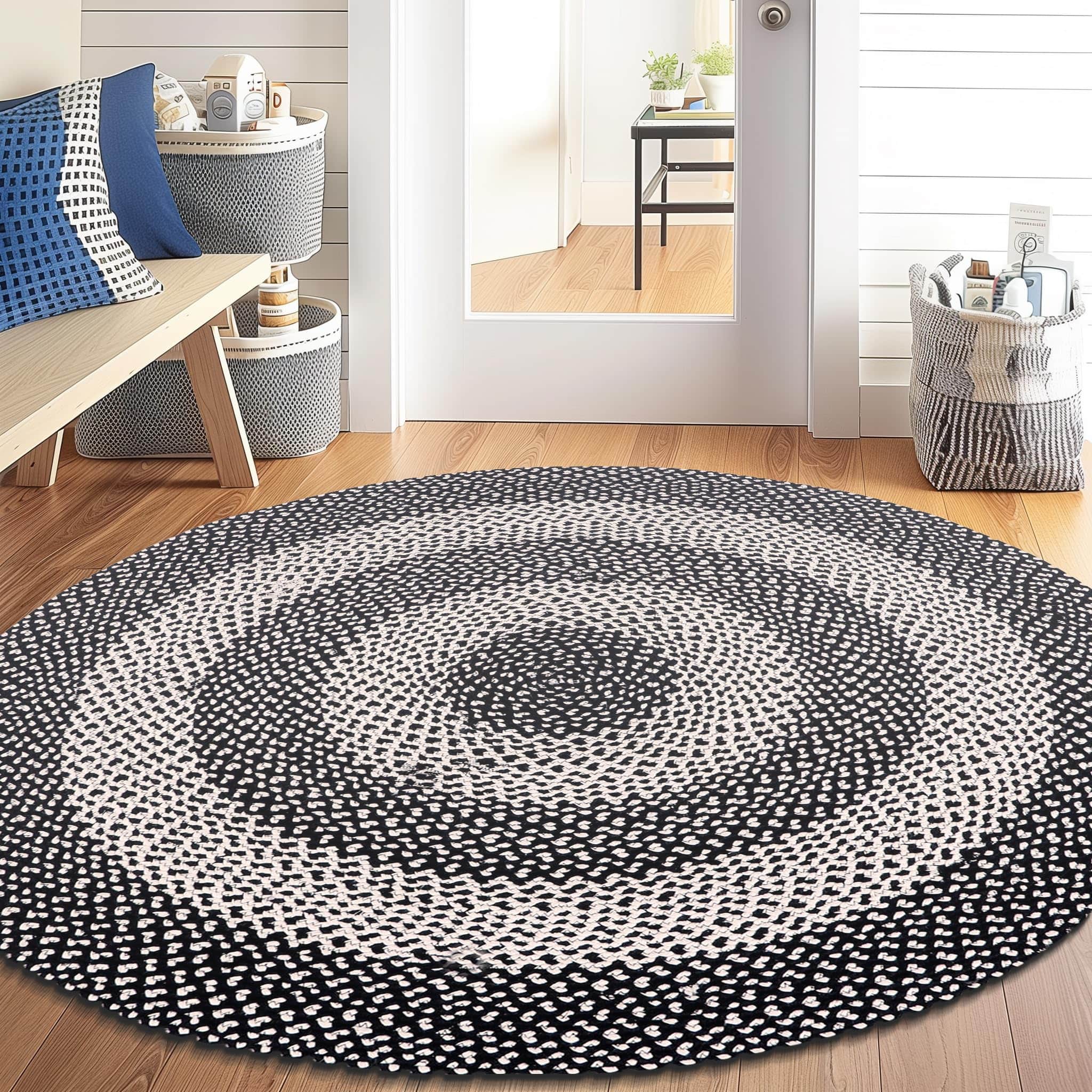 Black, White Indoor Outdoor Braided Rug for Patios, Porches and Kitchens - Bradford Collection