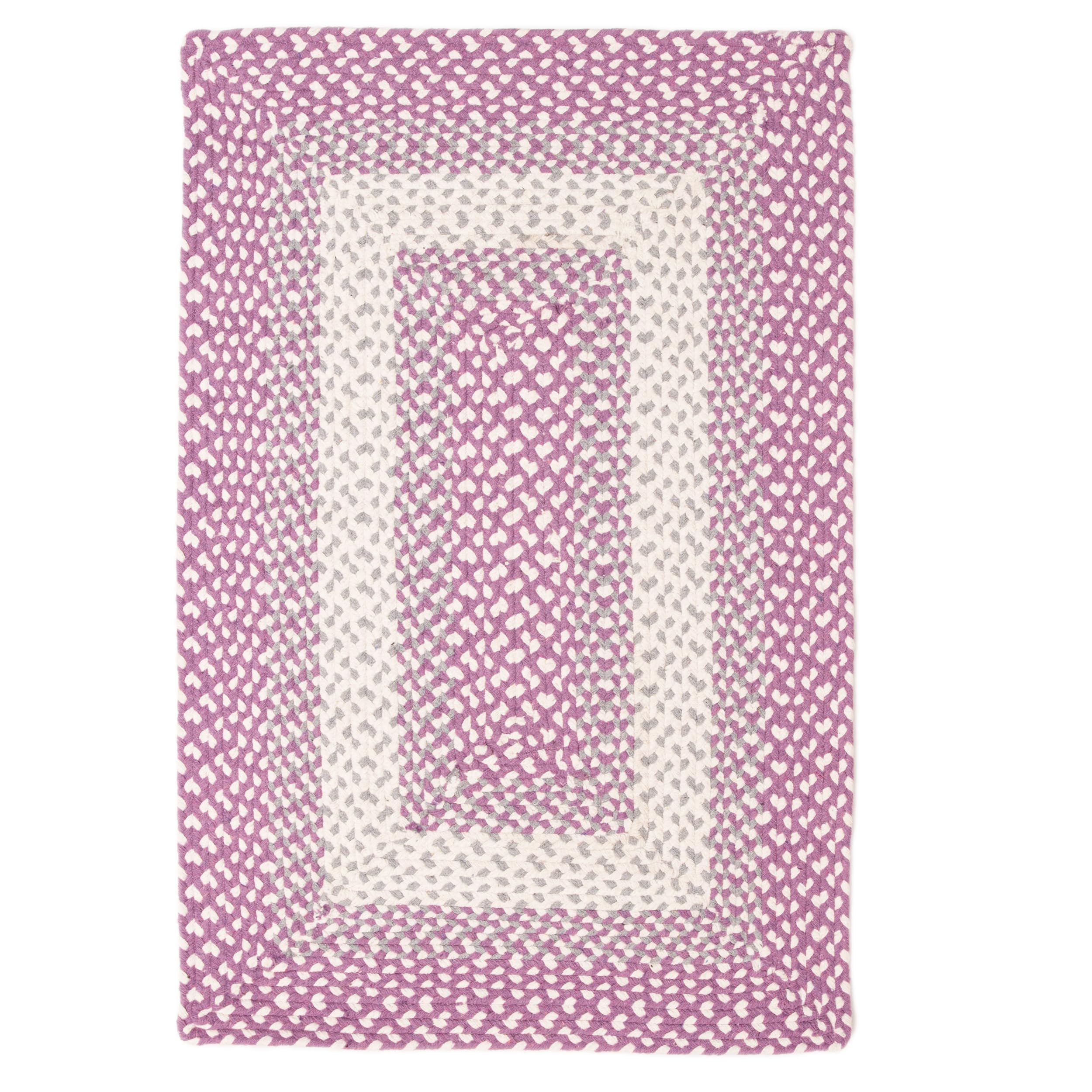 Purple, Gray Braided Rug - Soft Cotton Bordered Area Rug for Kids Rooms & Nursery
