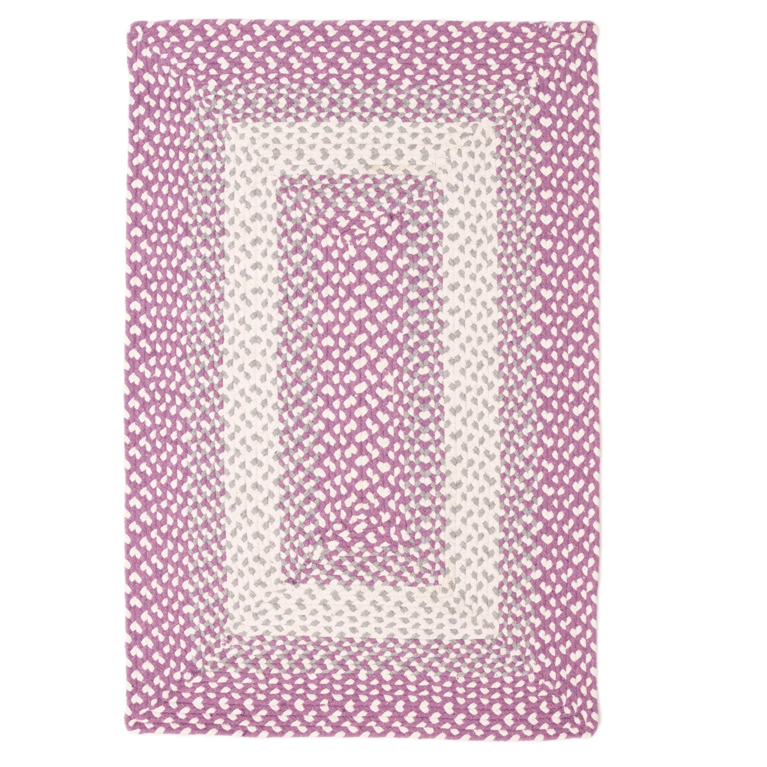 Purple, Gray Braided Rug - Soft Cotton Bordered Area Rug for Kids Rooms & Nursery