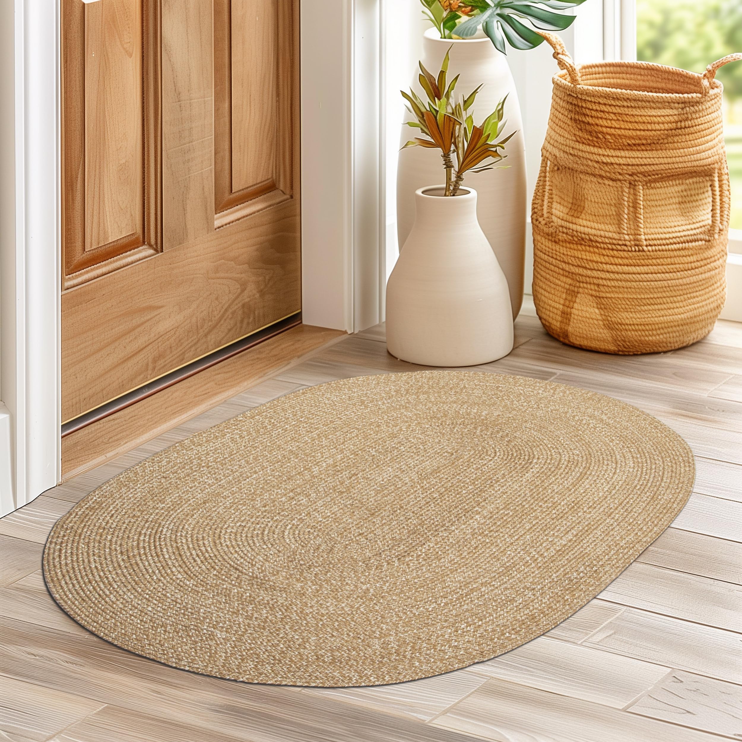 Brown Multicolor Indoour Outdoor Braided Kitchen Rug