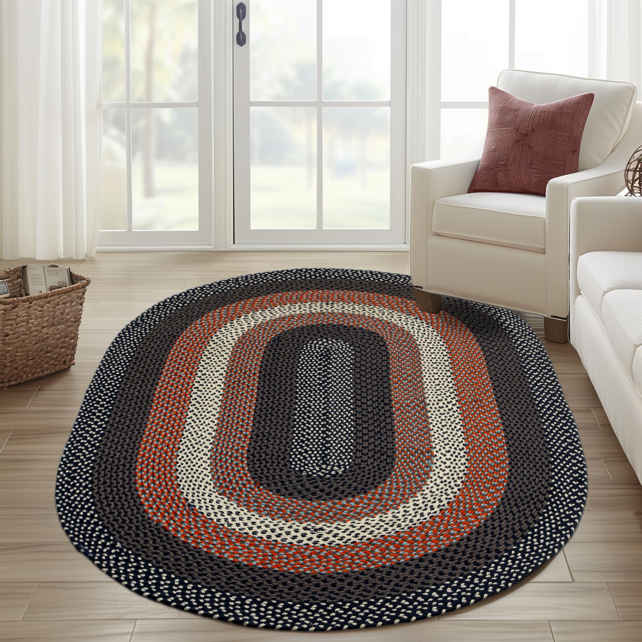 Navy Indoor Outdoor Braided Rug for Patios, Porches and Kitchens - Bradford Collection