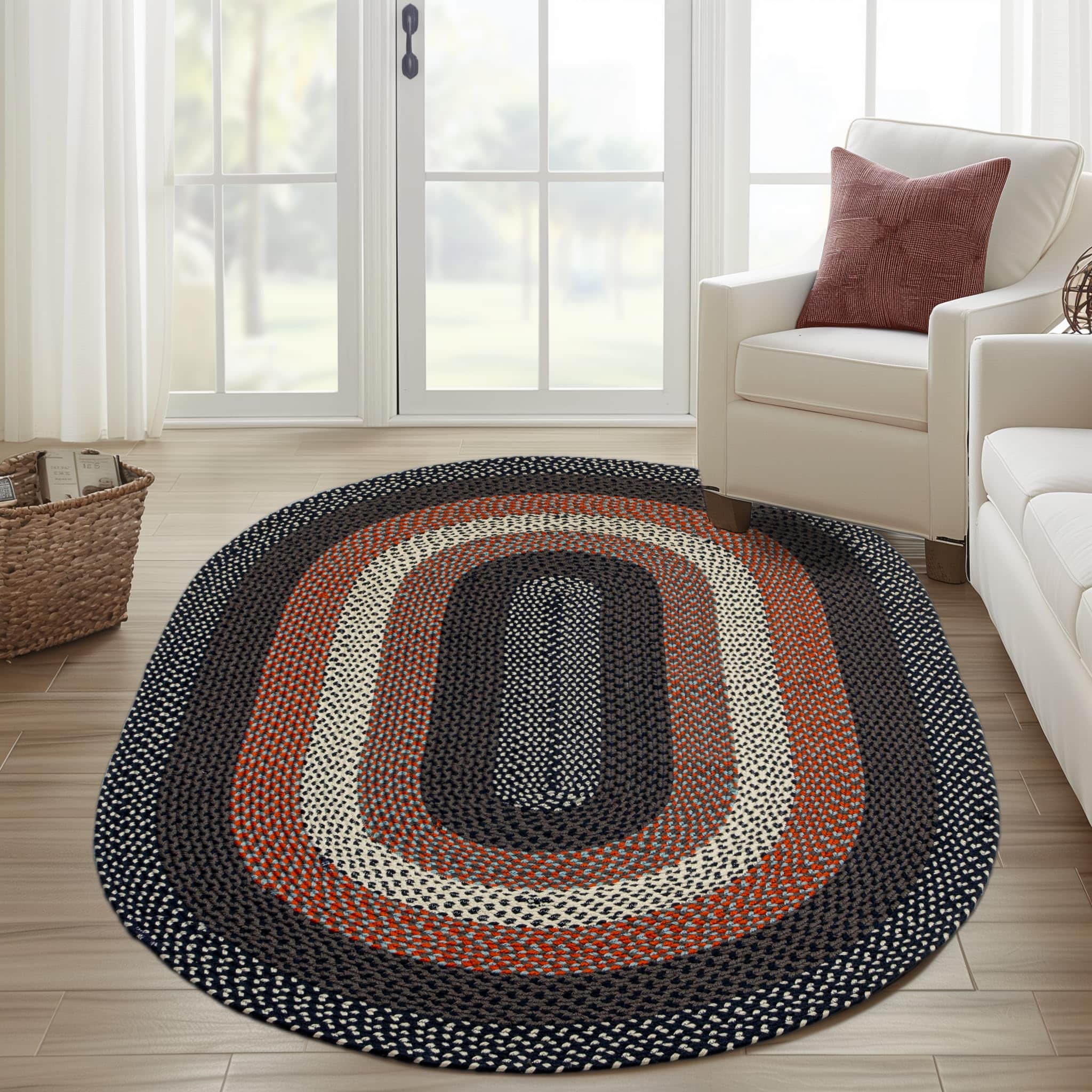 Navy Indoor Outdoor Braided Rug for Patios, Porches and Kitchens - Bradford Collection