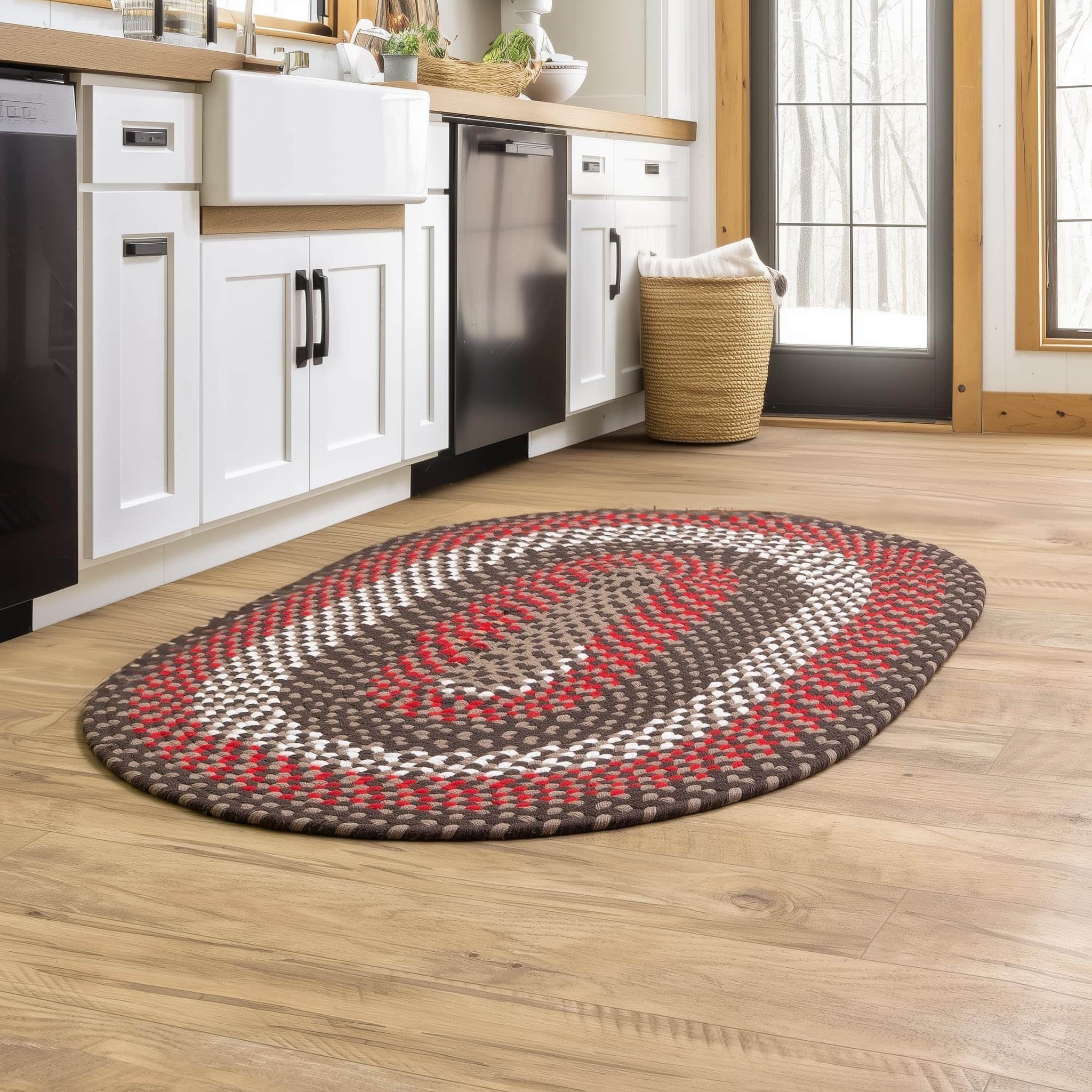 Brown Charming Braided Rug for Farmhouse Living Rooms and Bedroom
