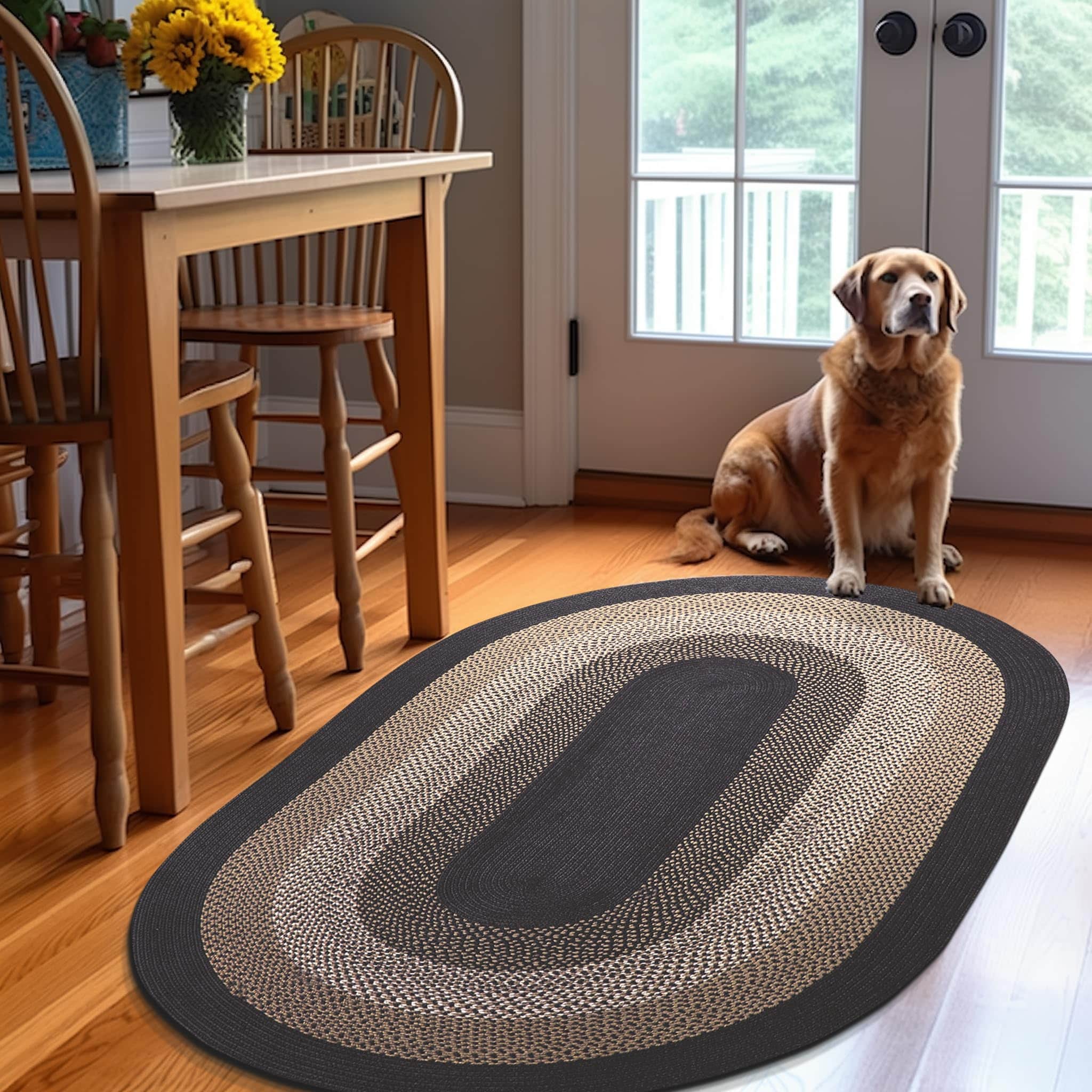 Taupe, Gray Indoor Outdoor Braided Rug for Patios, Porches and Kitchens - Bradford Collection