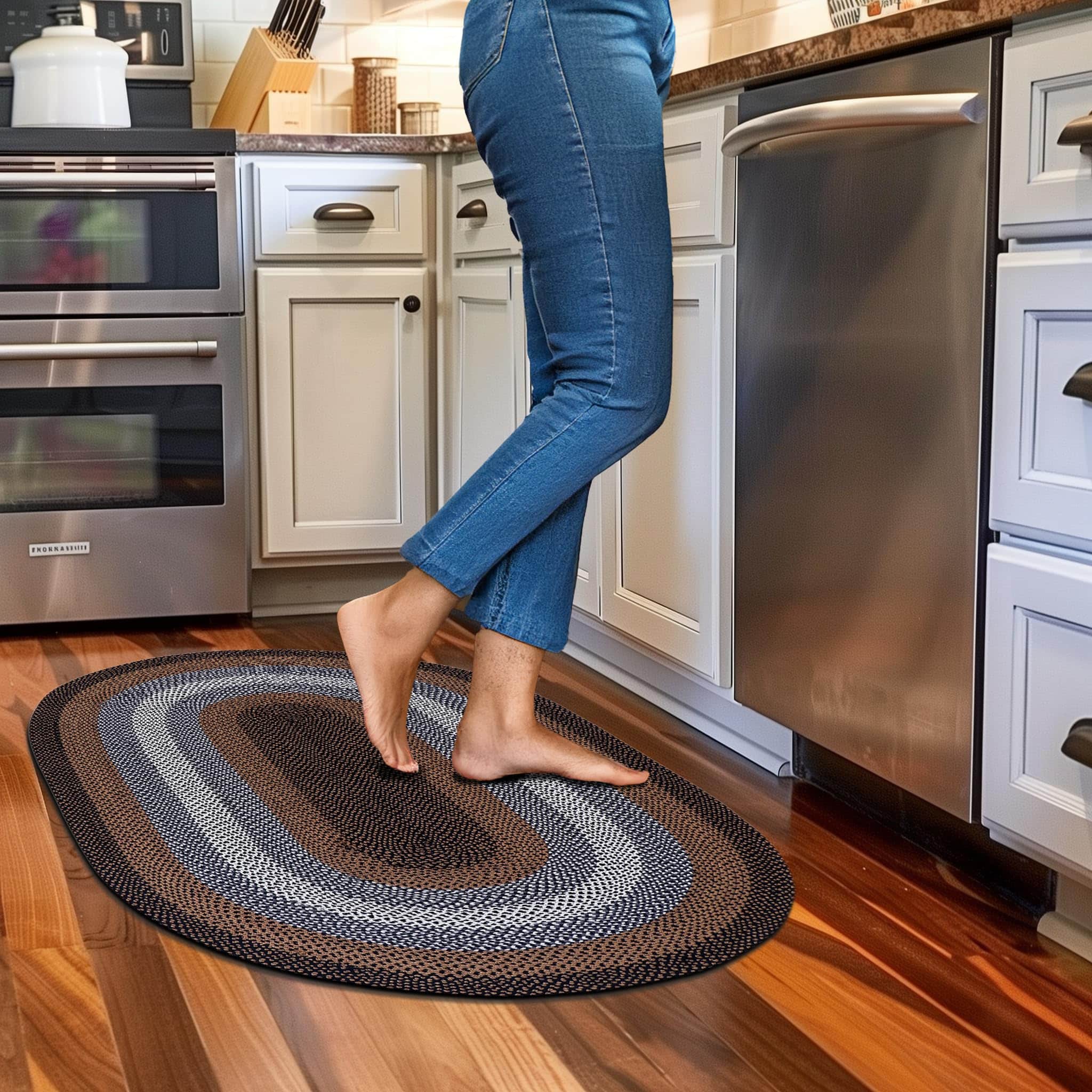 Black, Tan Indoor Outdoor Braided Rug for Patios, Porches and Kitchens - Bradford Collection