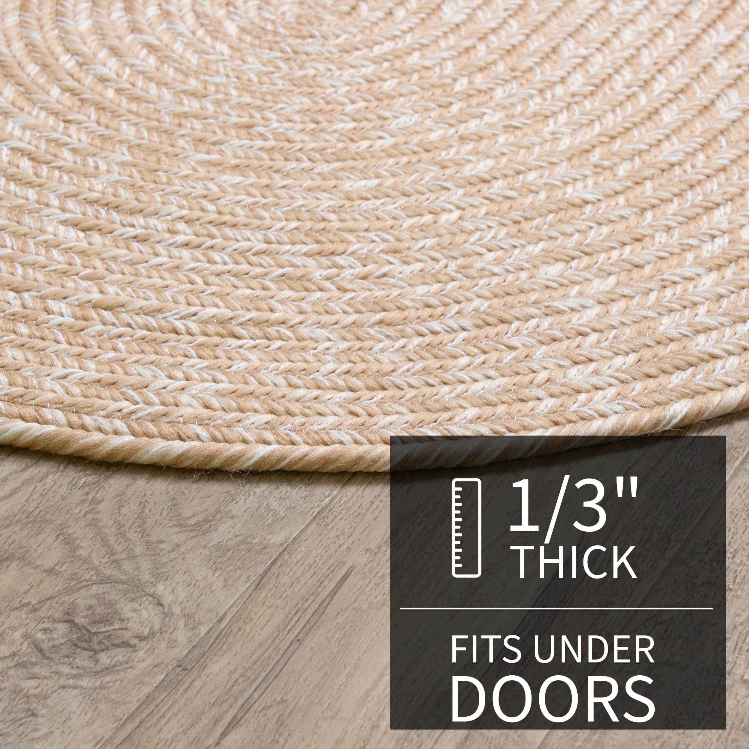 Beige, Brown Braided Rug - Reversible Solid Constrution - Indoor Outdoor & Kitchen Ready