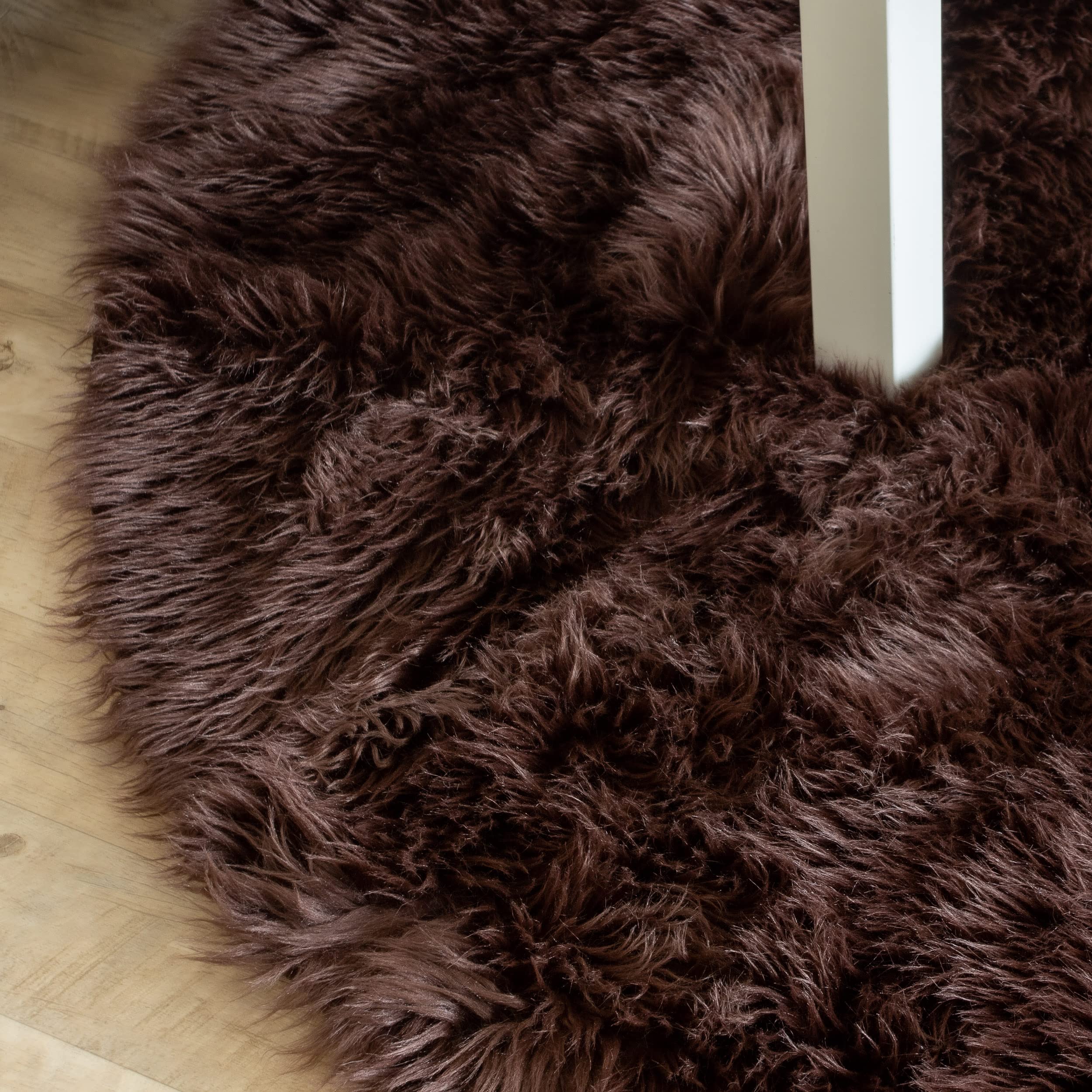 Dark Brown Serene Faux Fur Solid Fake Sheepskin Rug