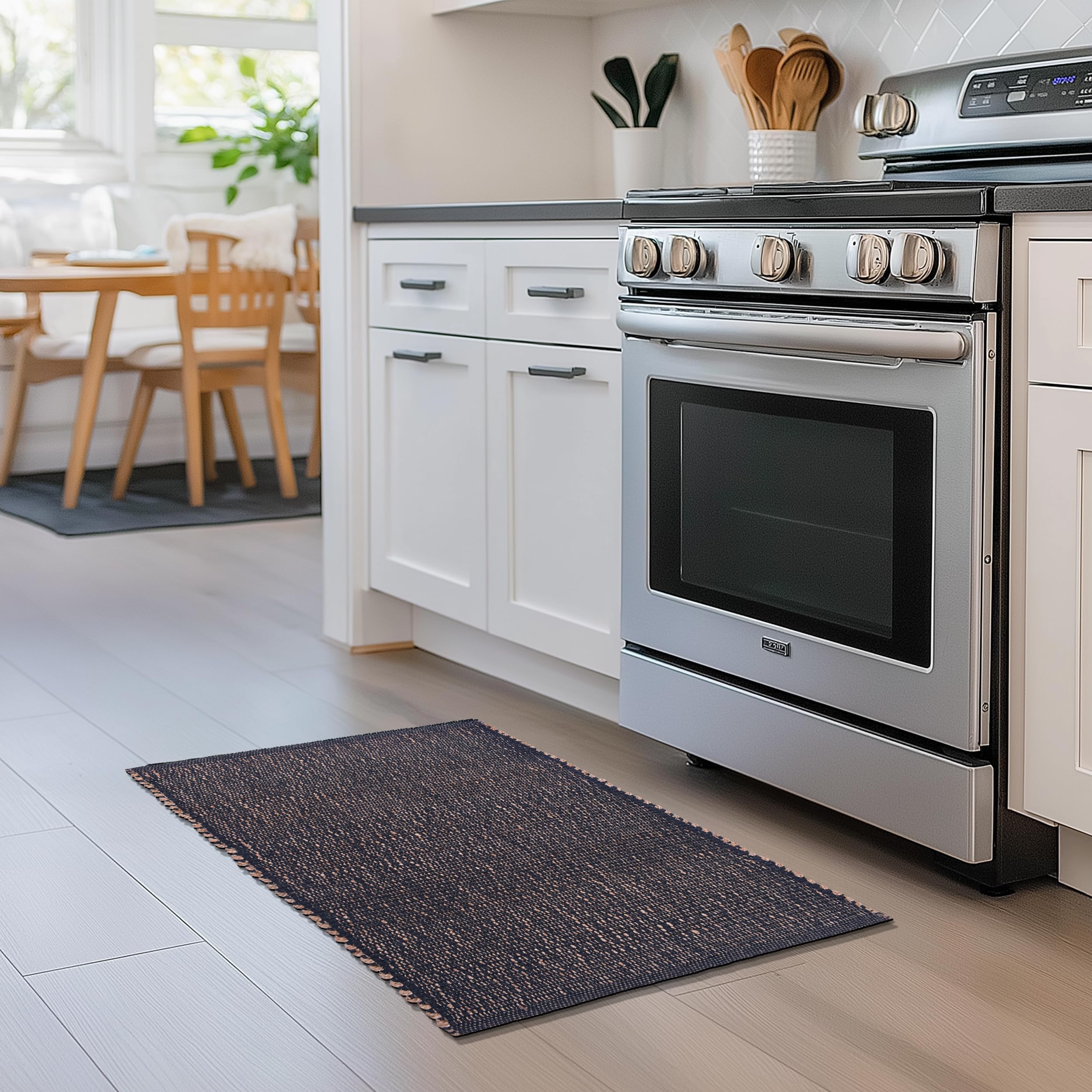 Charcoal Gray Jute & Cotton Woven Rug - Simple Farmhouse Reversible Rug