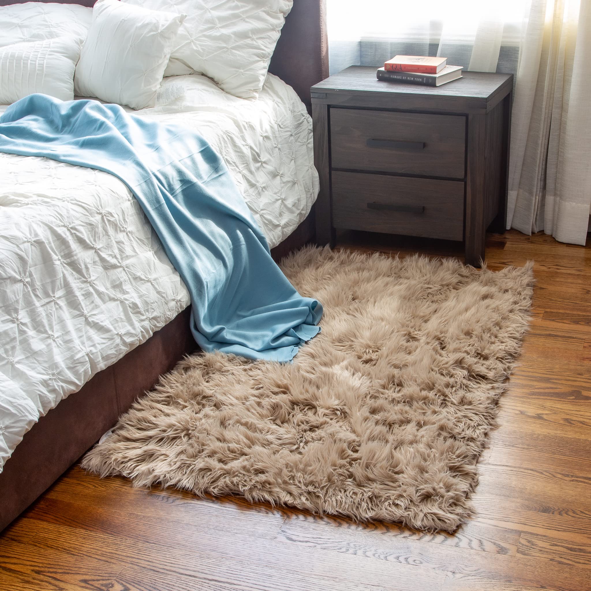 Light Brown Serene Faux Fur Solid Fake Sheepskin Rug
