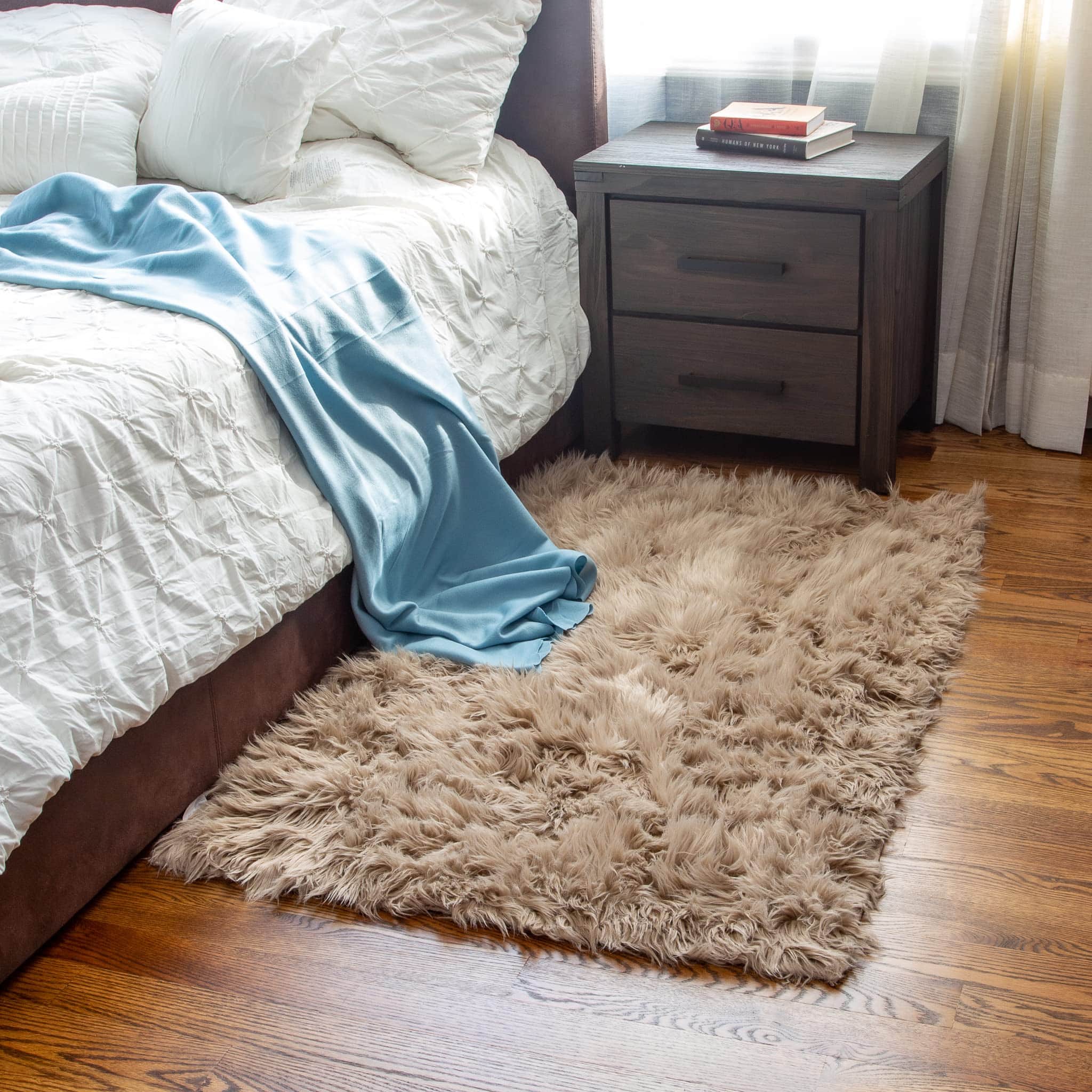 Light Brown Serene Faux Fur Solid Fake Sheepskin Rug