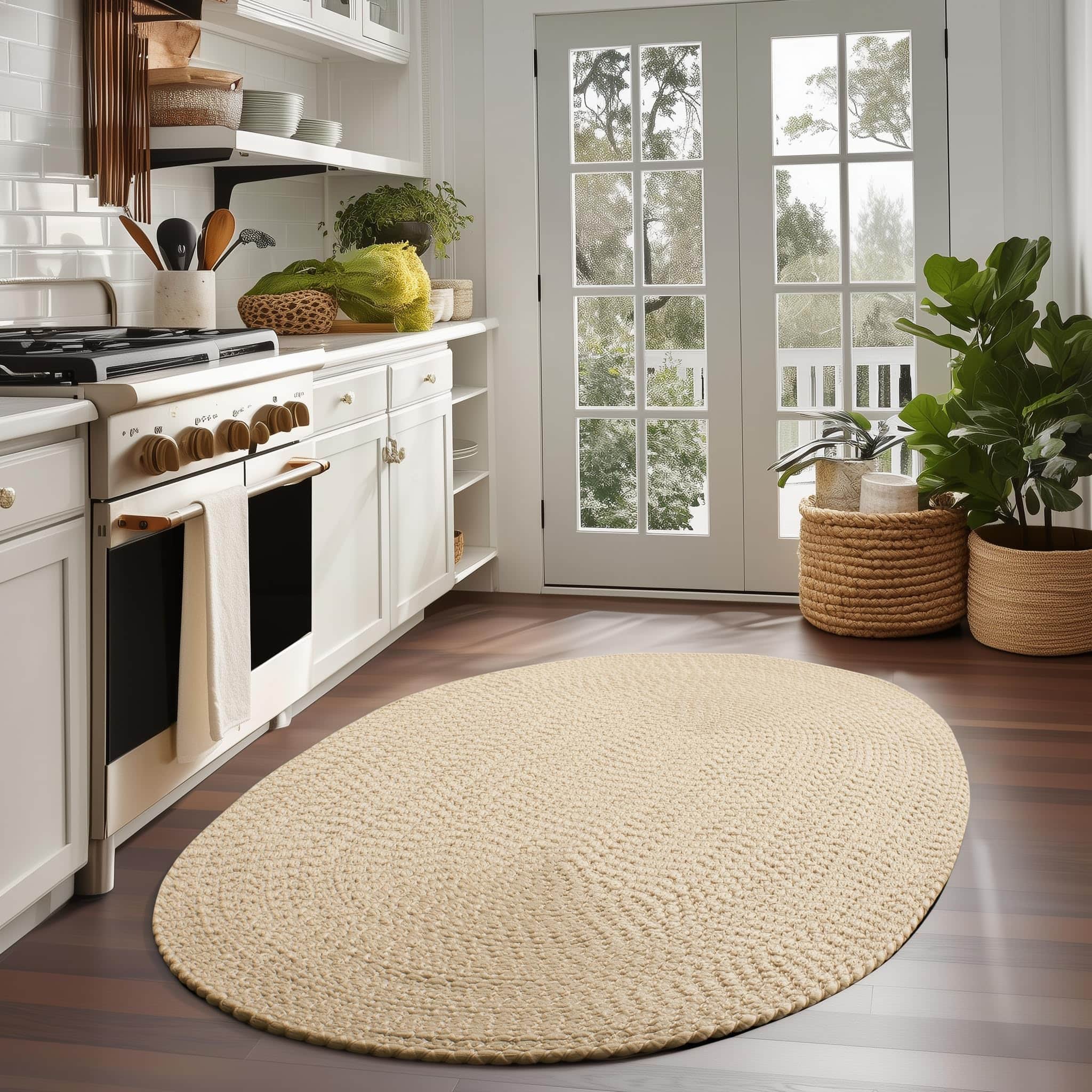 Beige Braided Rug - Reversible Solid Constrution - Indoor Outdoor