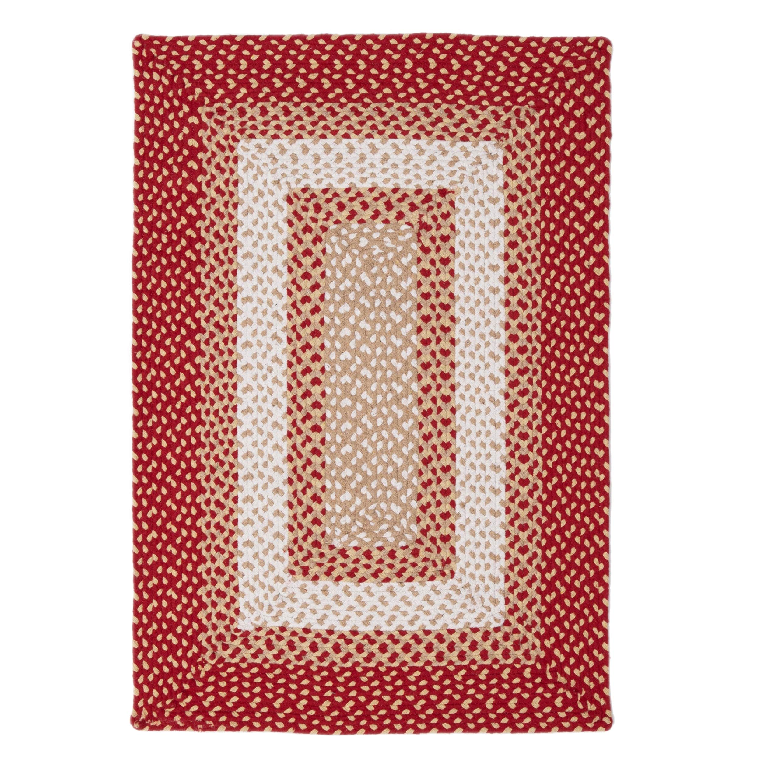 Red, Cream Braided Rug - Soft Cotton Bordered Area Rug for Rustic Farmhouses
