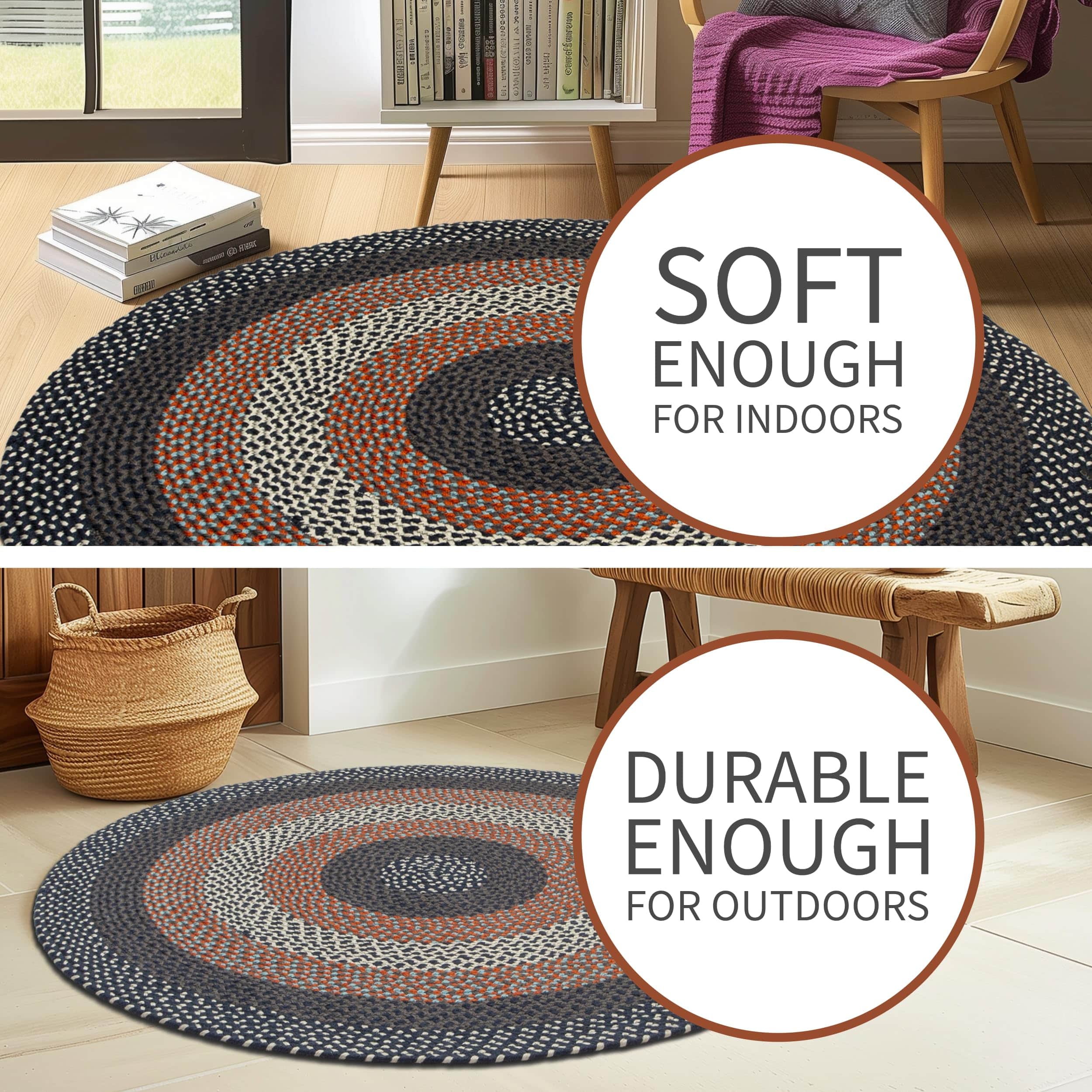 Navy Indoor Outdoor Braided Rug for Patios, Porches and Kitchens - Bradford Collection