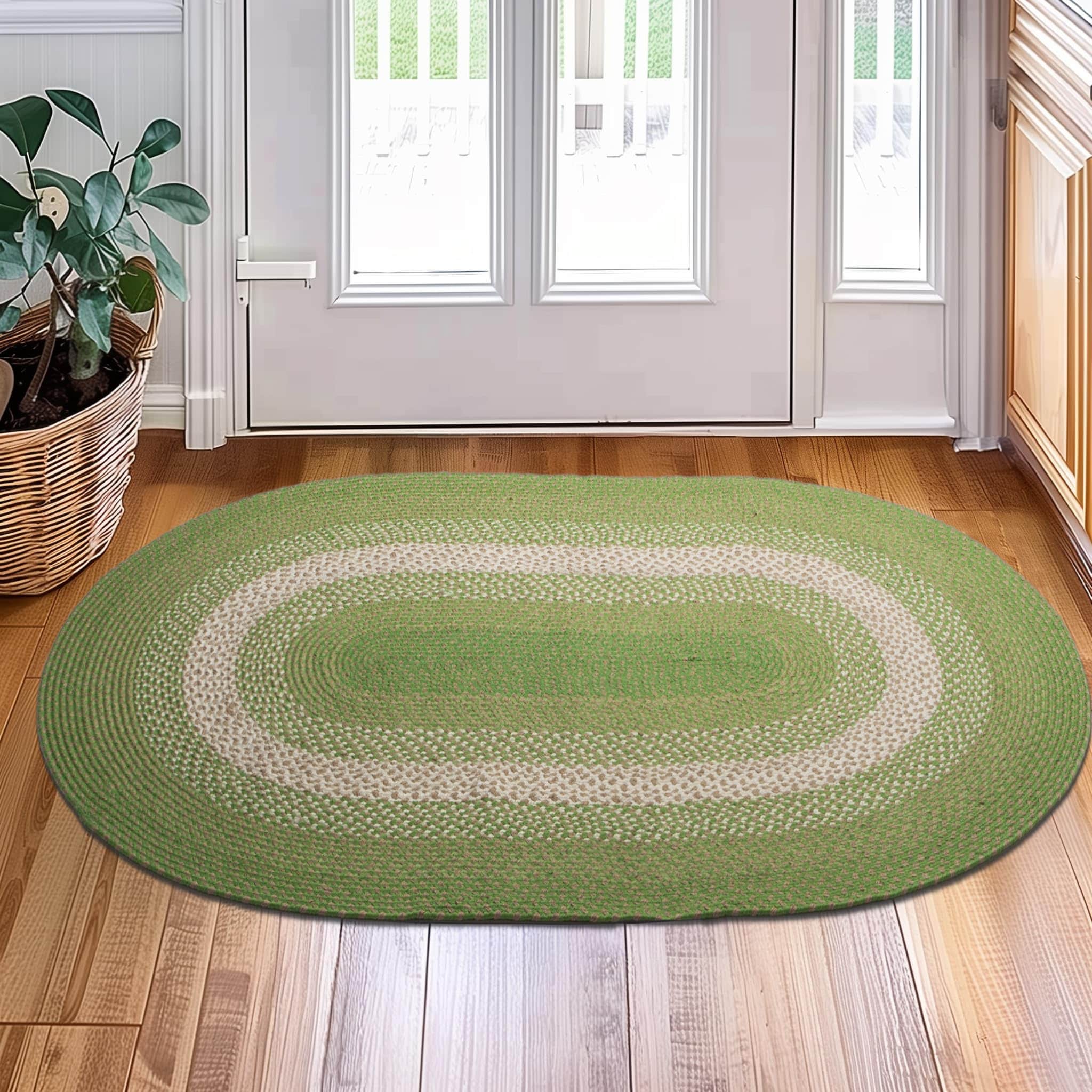 Dark Green Indoor Outdoor Braided Rug for Patios, Porches and Kitchens - Bradford Collection