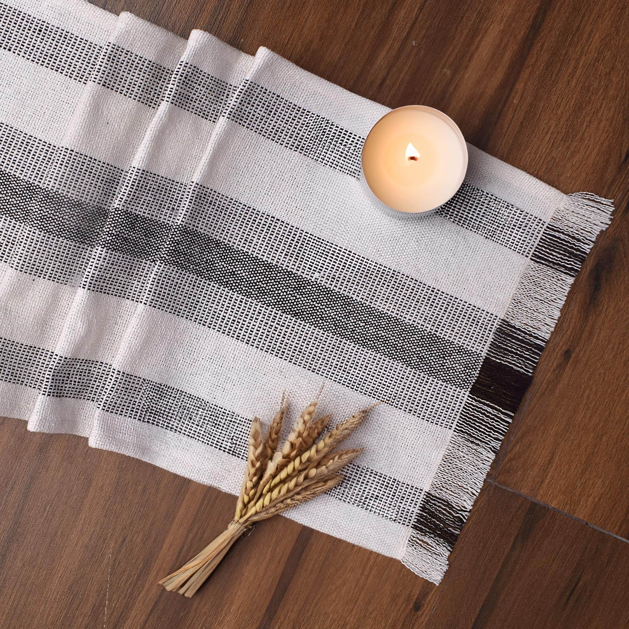 Ivory, Brown Table Runner Cotton Farmhouse Inspired