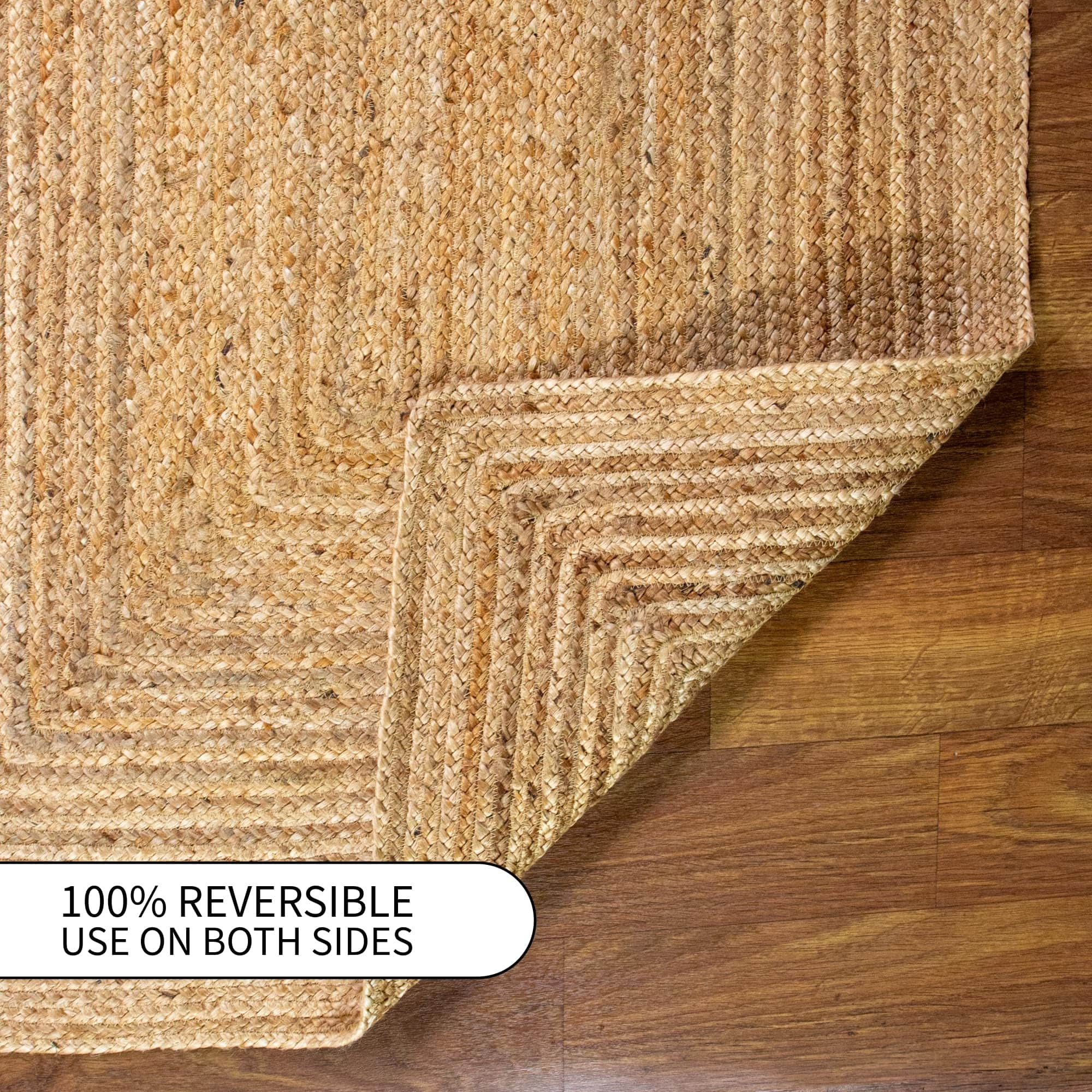 Natural Jute Rug - Plant Based - Reversible Braided Eco-Friendly Rug