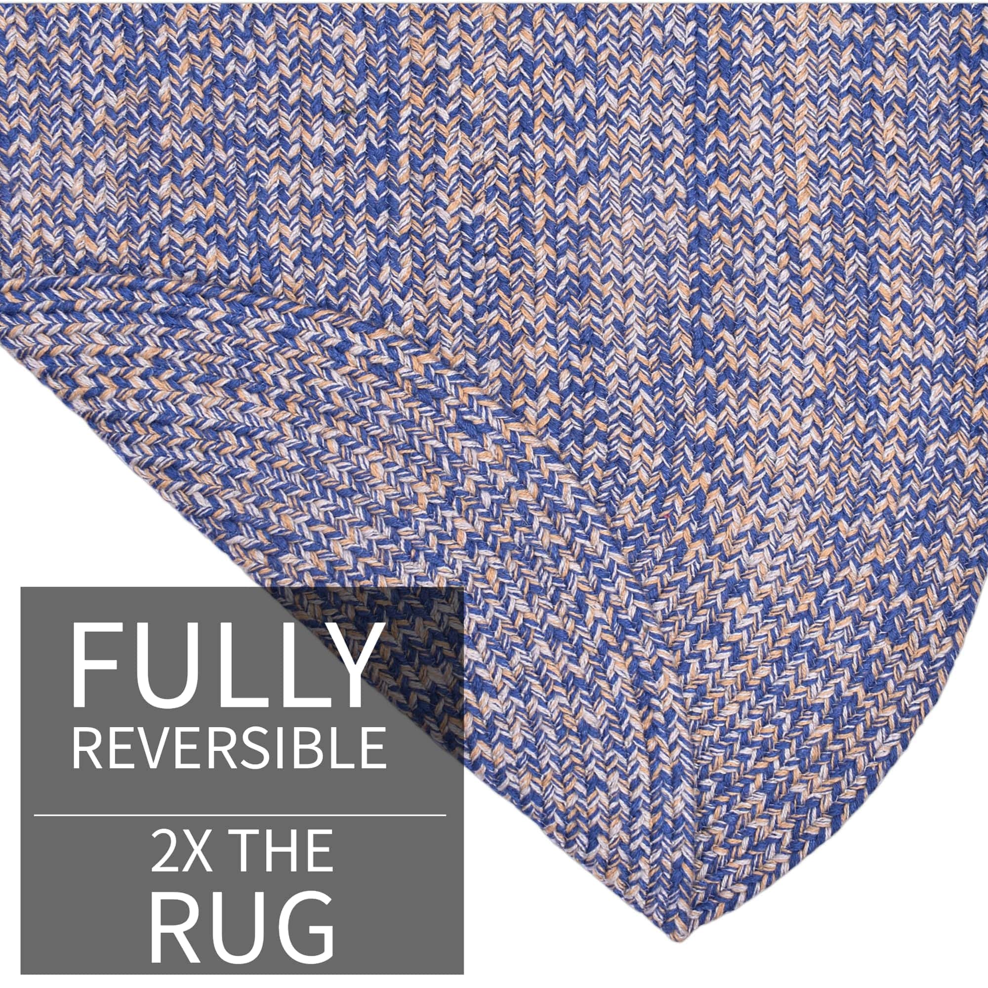 Blue, Gold Indoour Outdoor Braided Kitchen Rug