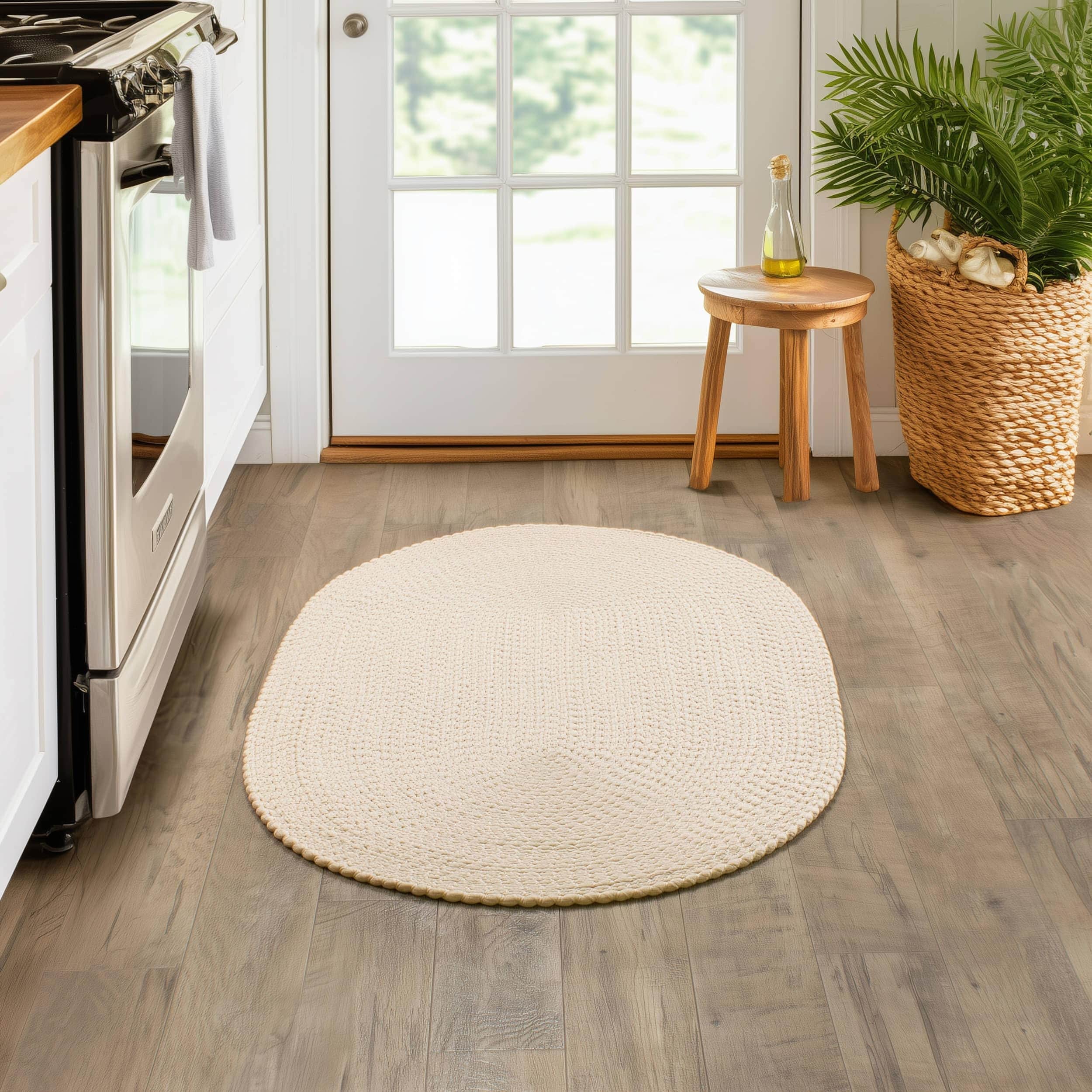 Beige Braided Rug - Reversible Solid Constrution - Indoor Outdoor